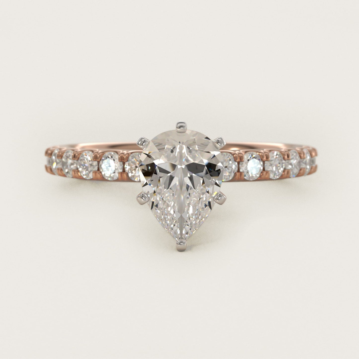 Scalloped PavŽ Diamond Engagement Ring in 14k Rose Gold (3/8 ct. tw.) - Pear Center