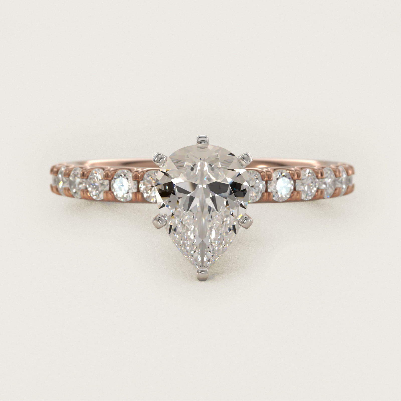Scalloped PavŽ Diamond Engagement Ring in 18k Rose Gold (3/8 ct. tw.) - Pear Center