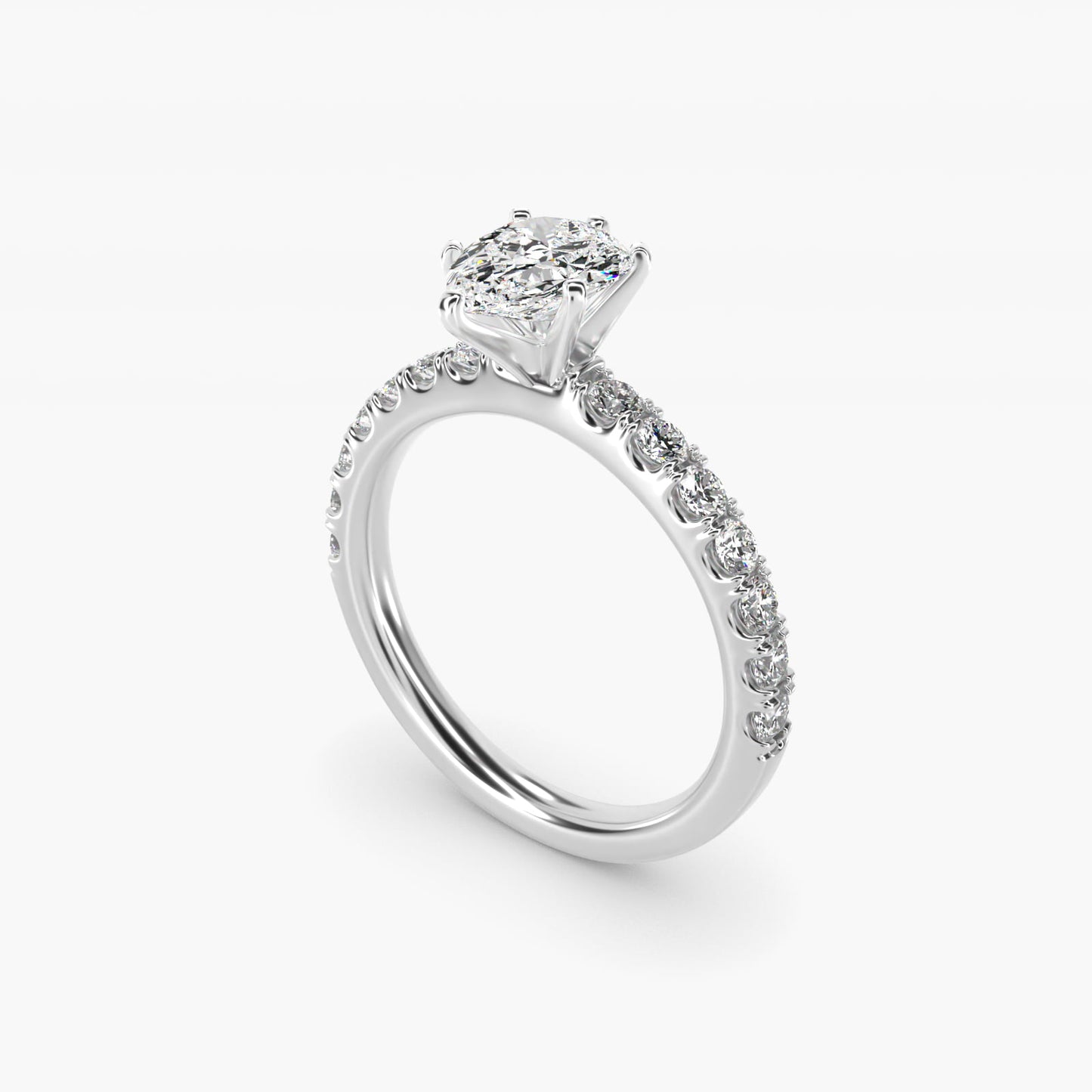 Scalloped PavŽ Diamond Engagement Ring in 18k White Gold (3/8 ct. tw.) - Pear Center