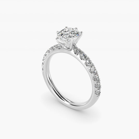 Scalloped PavŽ Diamond Engagement Ring in 18k White Gold (3/8 ct. tw.) - Pear Center