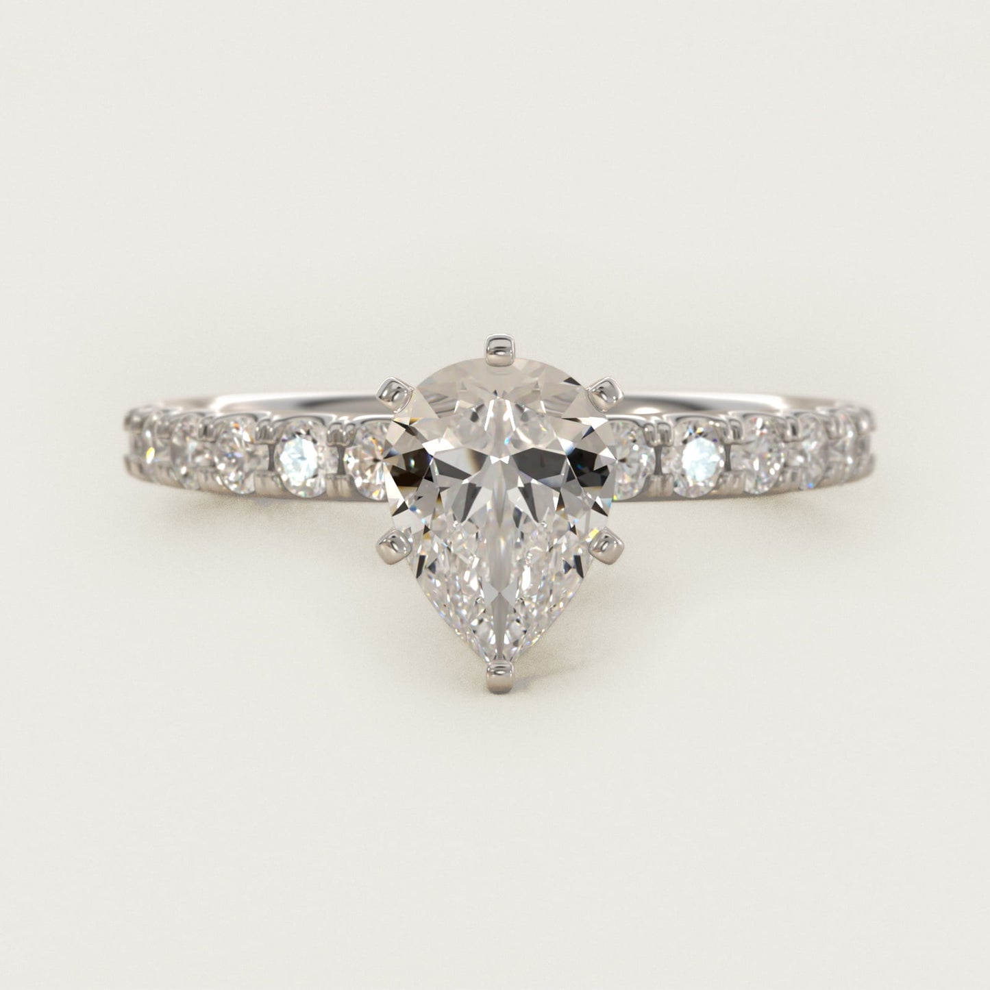 Scalloped PavŽ Diamond Engagement Ring in 18k White Gold (3/8 ct. tw.) - Pear Center