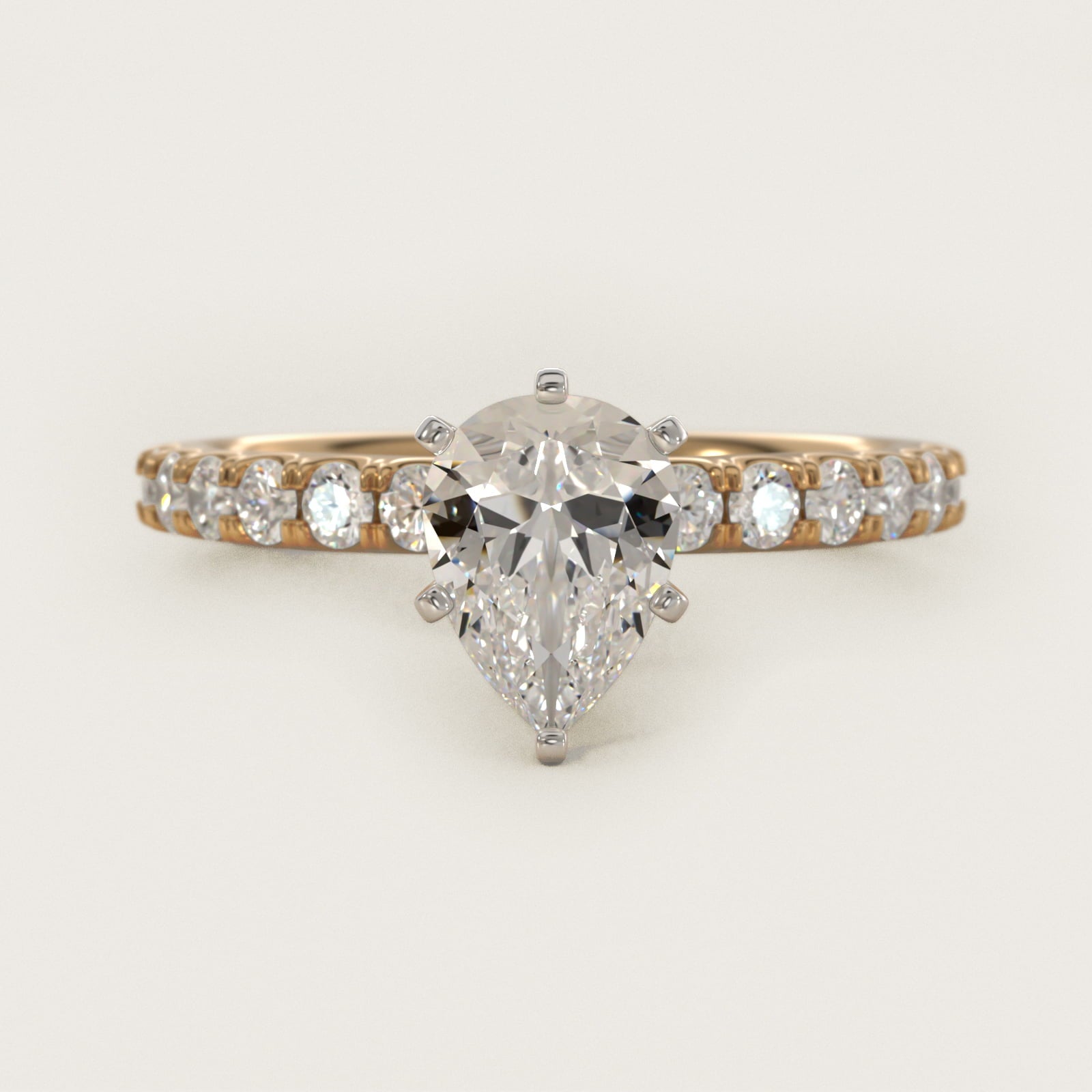 Scalloped PavŽ Diamond Engagement Ring in 18k Yellow Gold (3/8 ct. tw.) - Pear Center