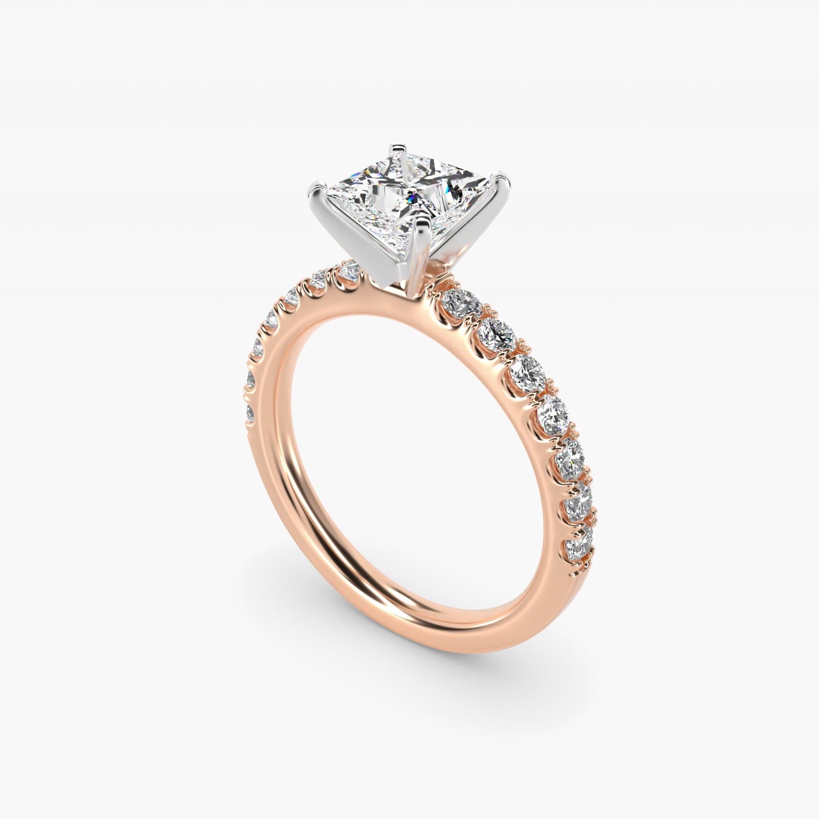 Scalloped PavŽ Diamond Engagement Ring in 18k Rose Gold (3/8 ct. tw.) - Princess Center