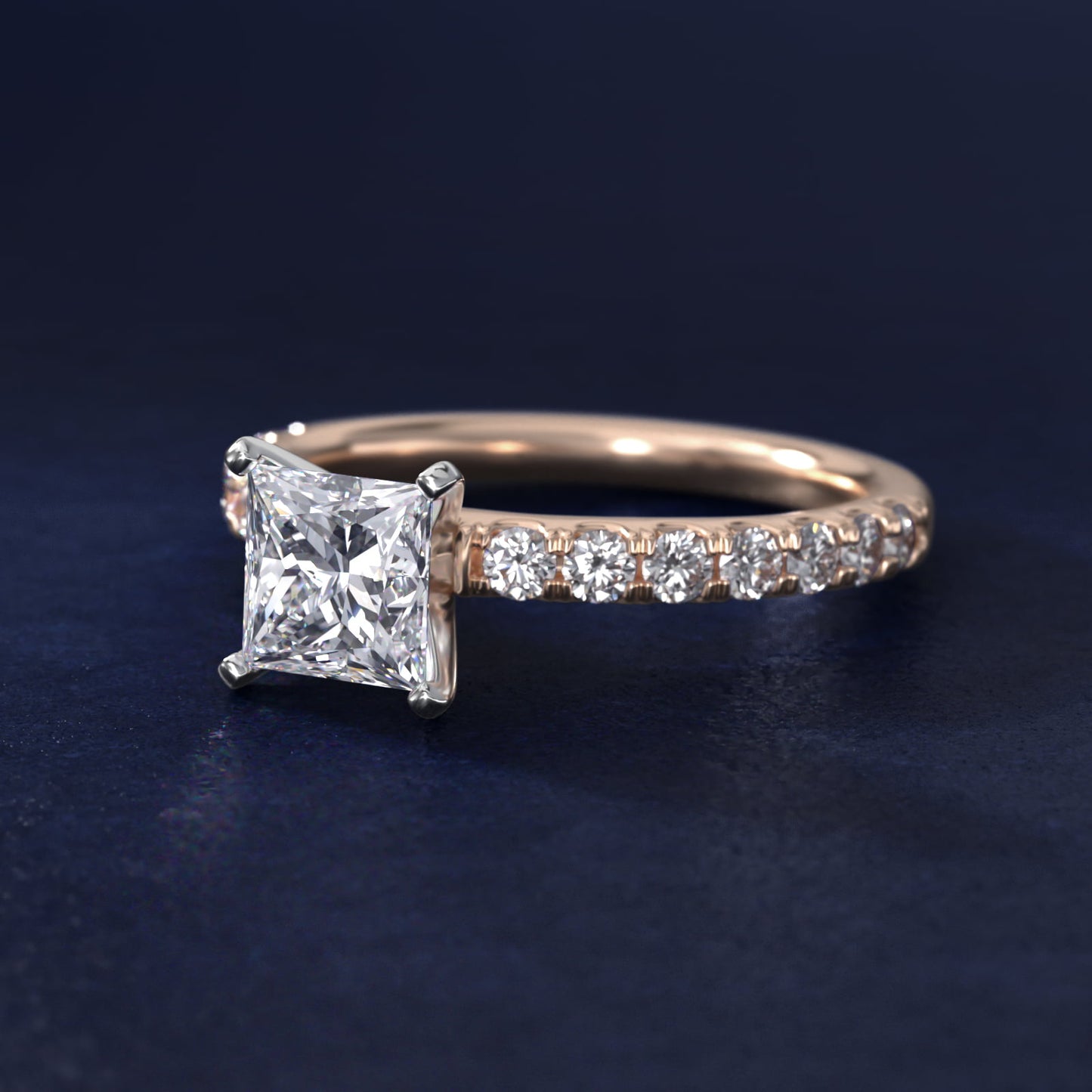 Scalloped PavŽ Diamond Engagement Ring in 18k Rose Gold (3/8 ct. tw.) - Princess Center