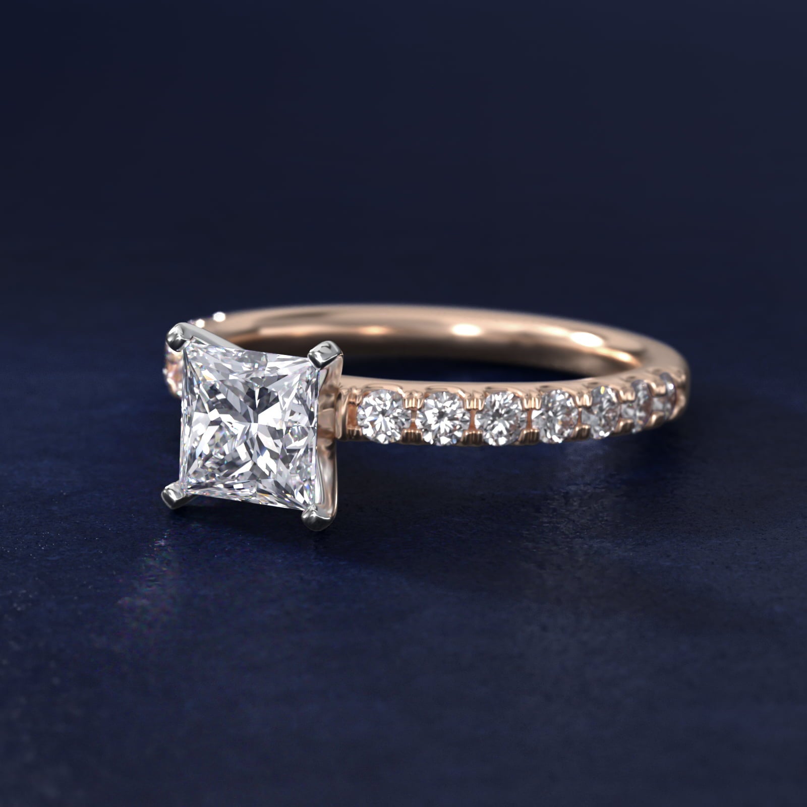 Scalloped PavŽ Diamond Engagement Ring in 18k Rose Gold (3/8 ct. tw.) - Princess Center