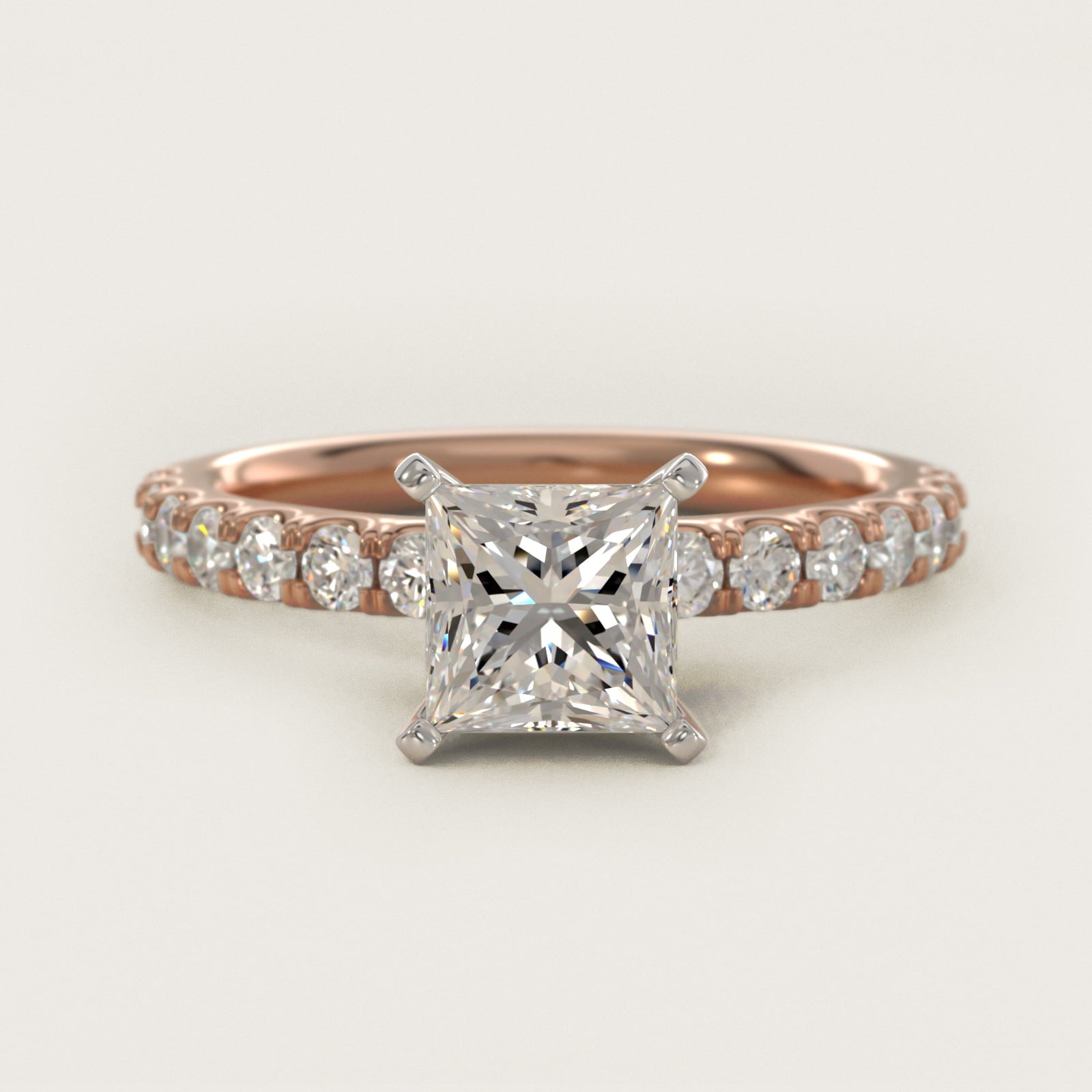 Scalloped PavŽ Diamond Engagement Ring in 14k Rose Gold (3/8 ct. tw.) - Princess Center