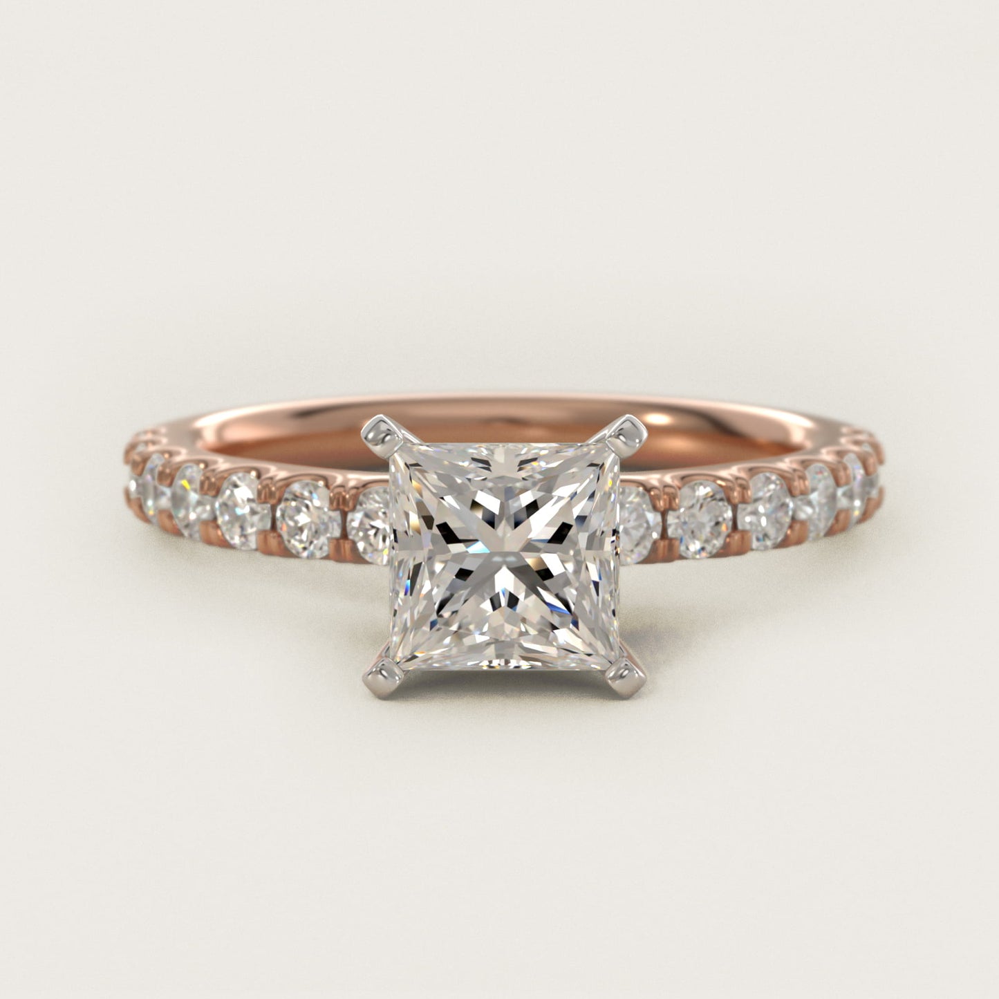 Scalloped PavŽ Diamond Engagement Ring in 18k Rose Gold (3/8 ct. tw.) - Princess Center