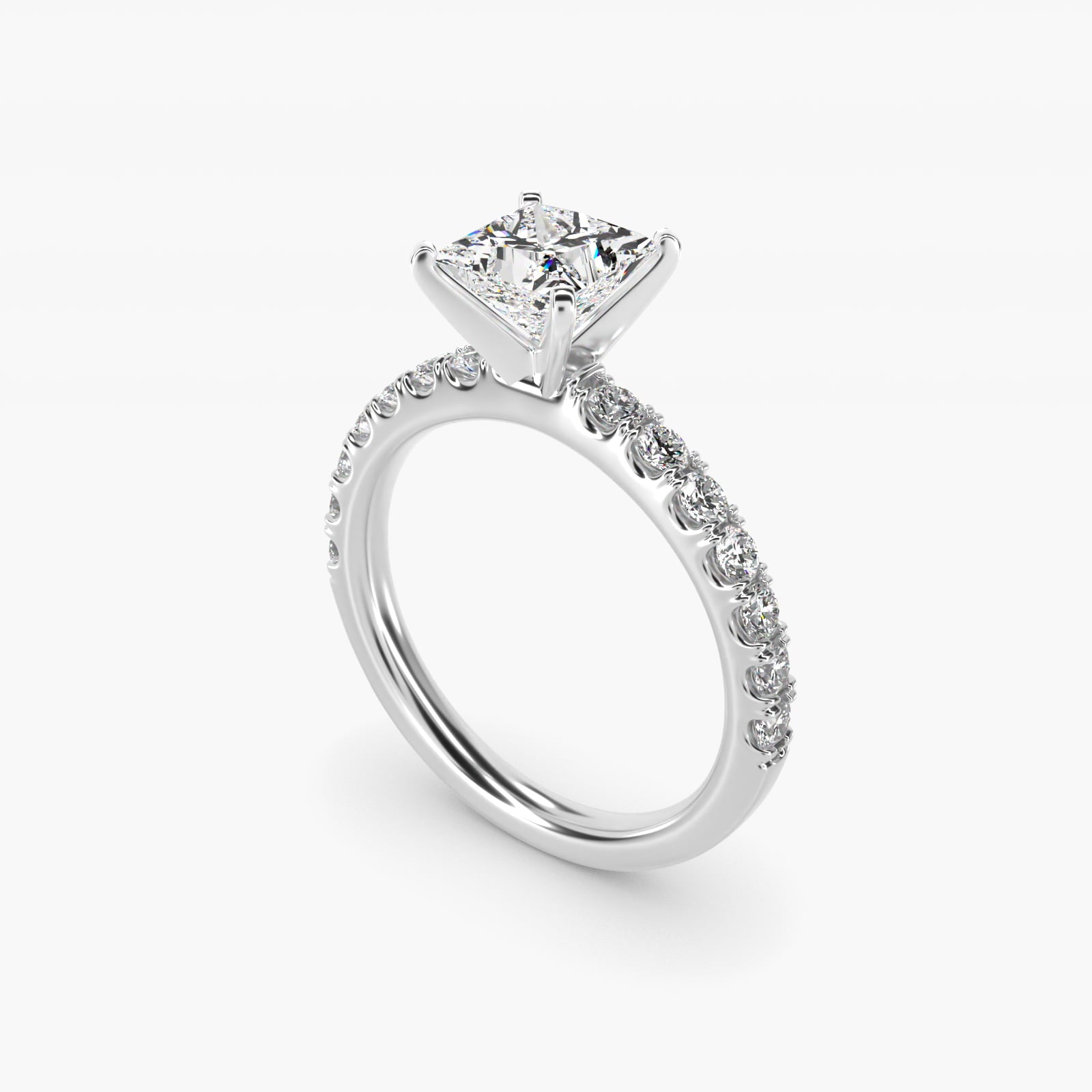 Scalloped PavŽ Diamond Engagement Ring in 18k White Gold (3/8 ct. tw.) - Princess Center