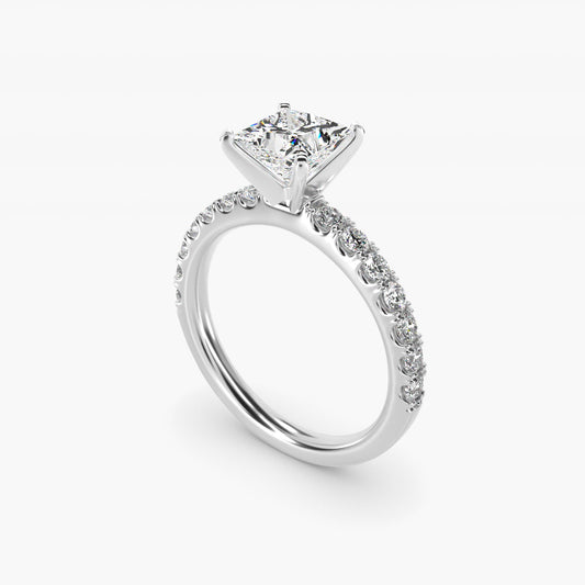 Scalloped PavŽ Diamond Engagement Ring in 18k White Gold (3/8 ct. tw.) - Princess Center