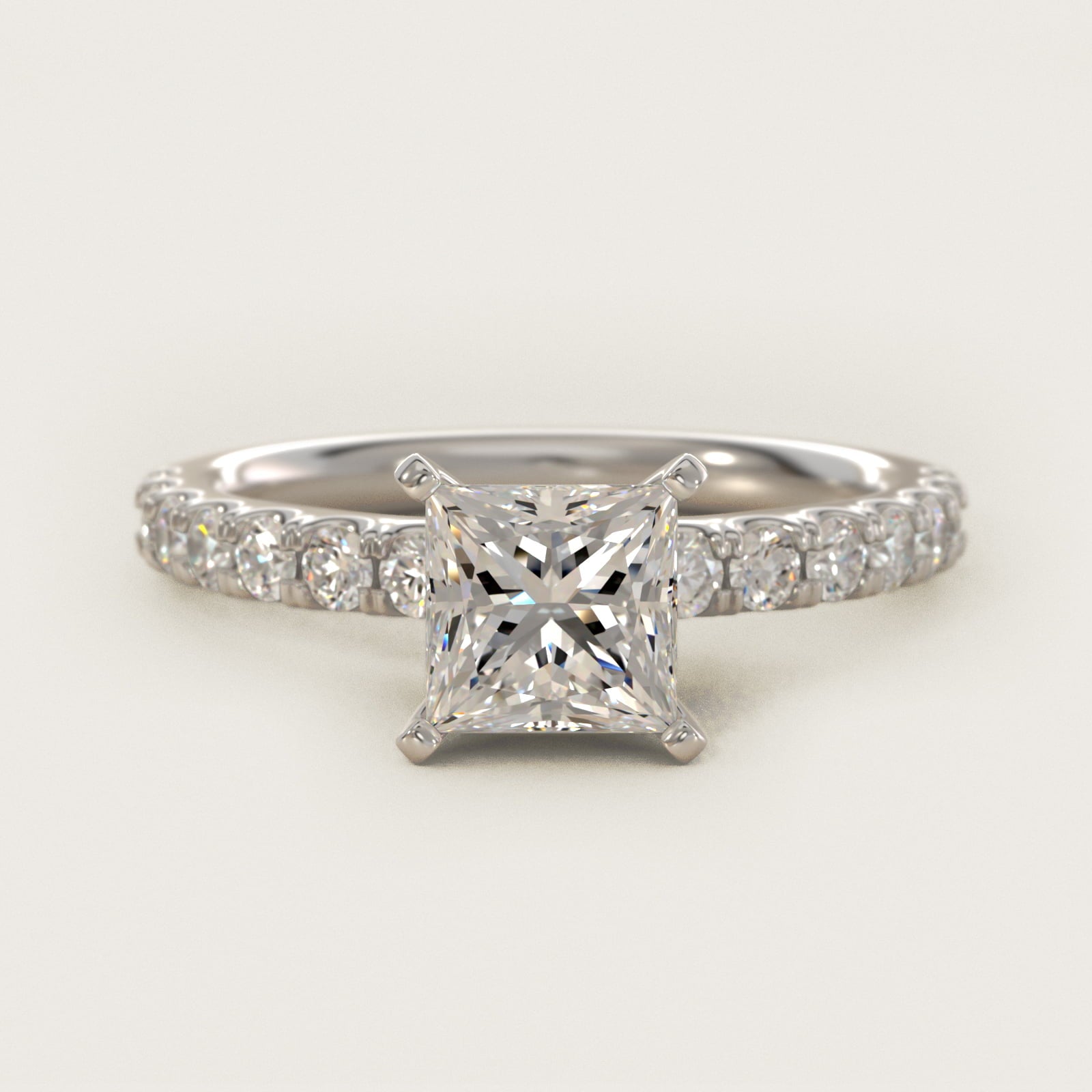Scalloped PavŽ Diamond Engagement Ring in 14K White Gold (3/8 ct. tw.) - Princess Center