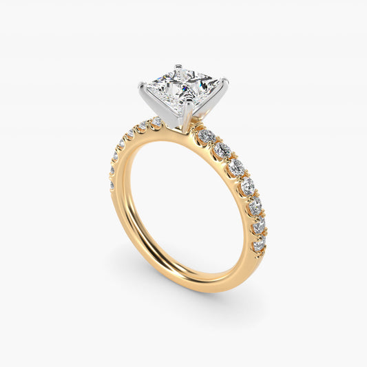 Scalloped PavŽ Diamond Engagement Ring in 14K Yellow Gold (3/8 ct. tw.) - Princess Center