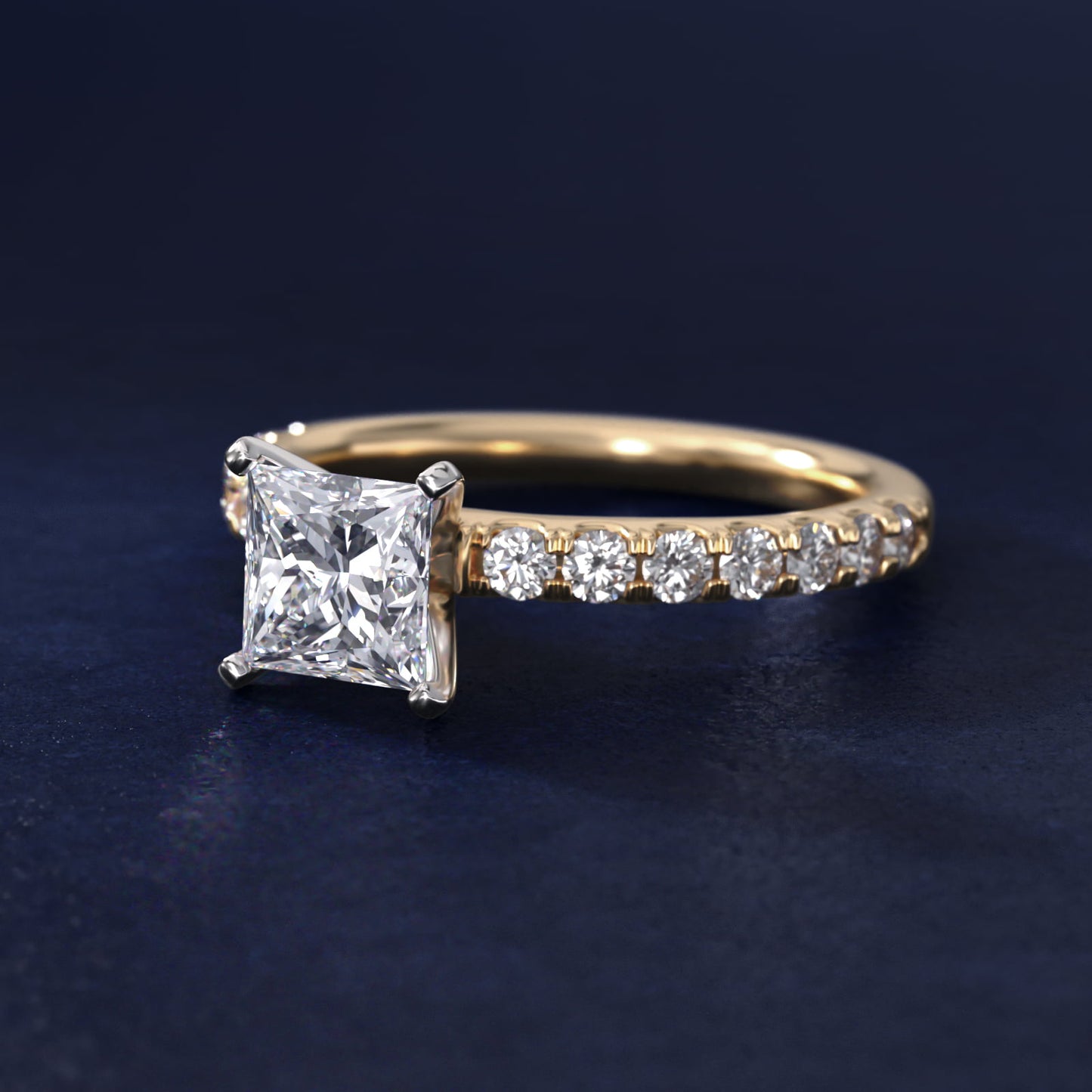 Scalloped PavŽ Diamond Engagement Ring in 14K Yellow Gold (3/8 ct. tw.) - Princess Center