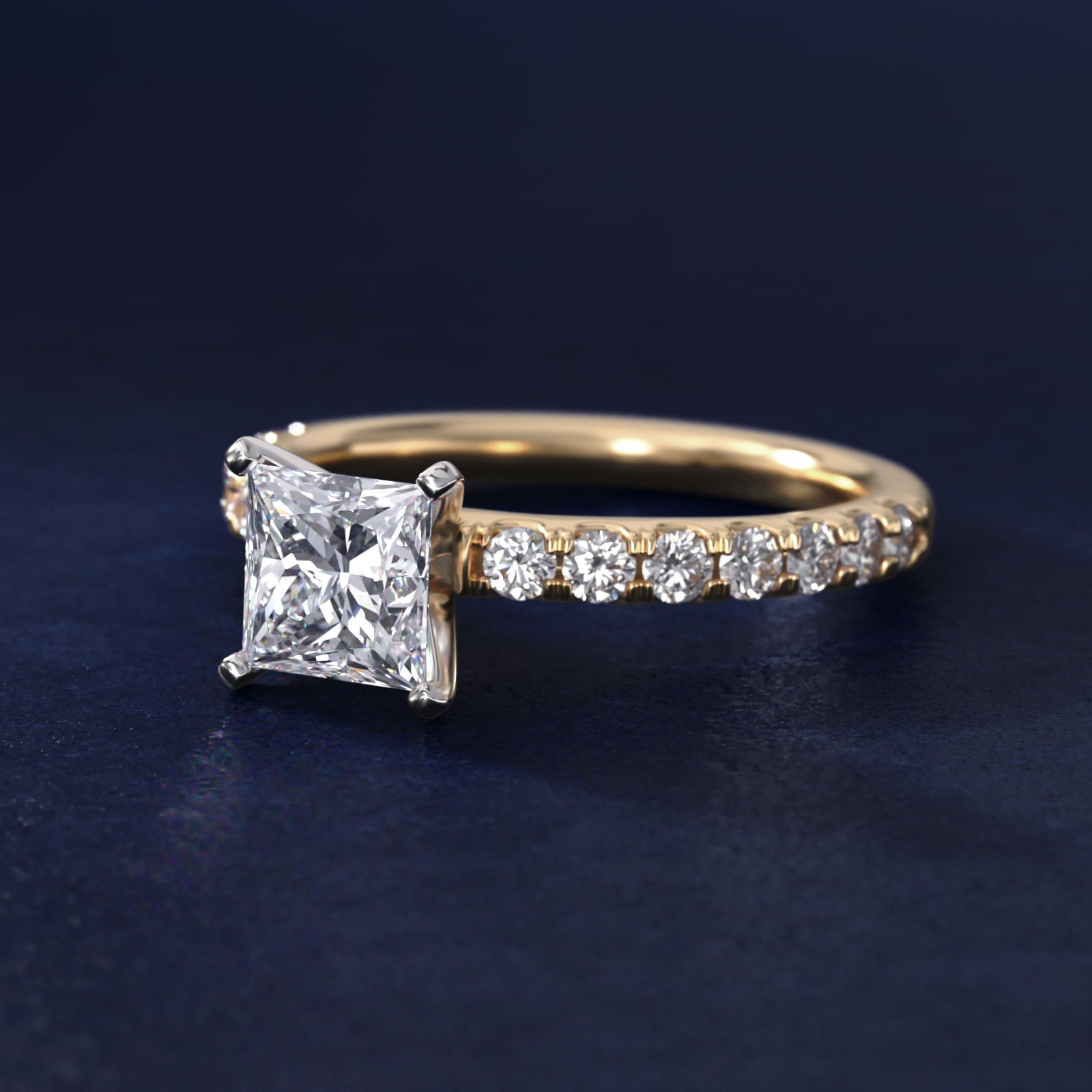 Scalloped PavŽ Diamond Engagement Ring in 18k Yellow Gold (3/8 ct. tw.) - Princess Center