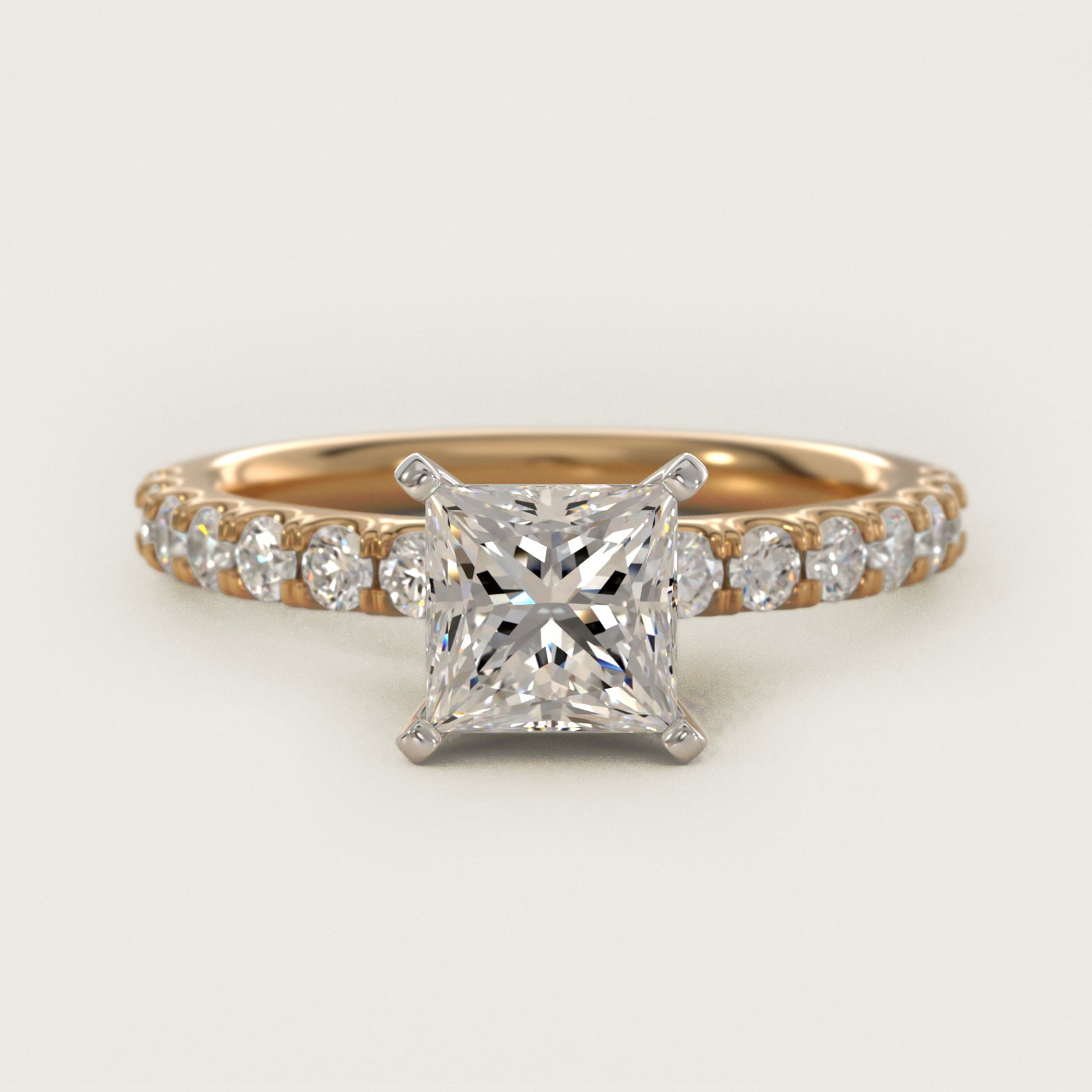 Scalloped PavŽ Diamond Engagement Ring in 14K Yellow Gold (3/8 ct. tw.) - Princess Center