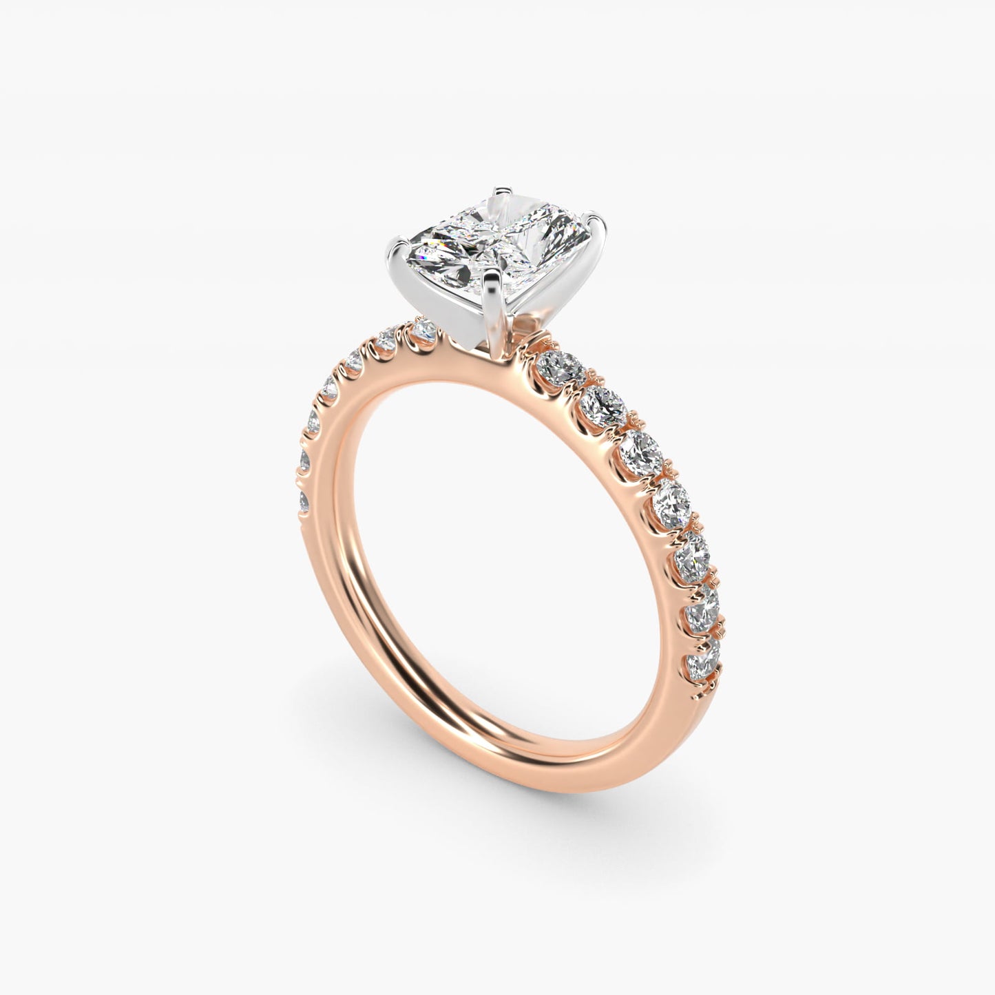 Scalloped PavŽ Diamond Engagement Ring in 14k Rose Gold (3/8 ct. tw.) - Radiant Center