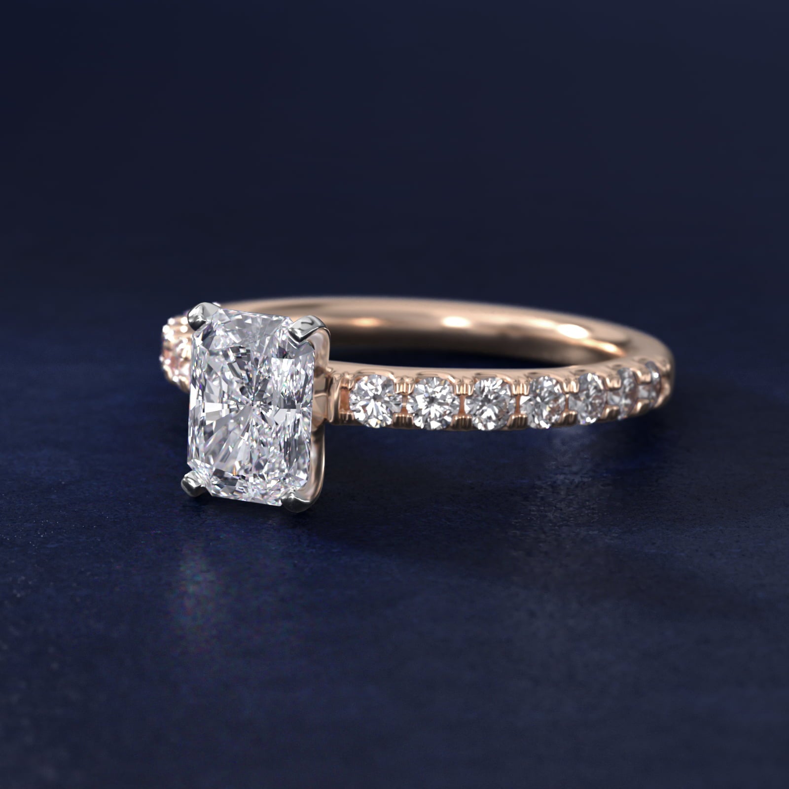 Scalloped PavŽ Diamond Engagement Ring in 14k Rose Gold (3/8 ct. tw.) - Radiant Center