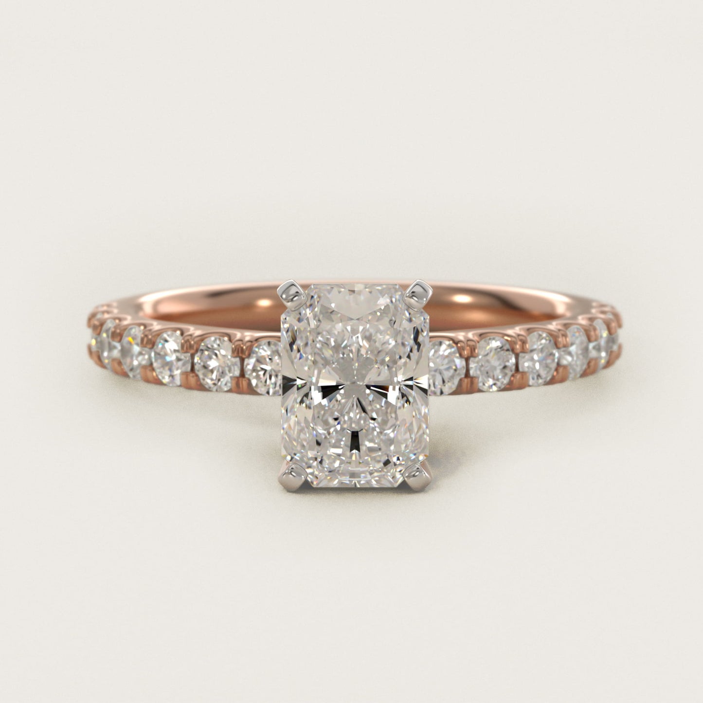Scalloped PavŽ Diamond Engagement Ring in 14k Rose Gold (3/8 ct. tw.) - Radiant Center