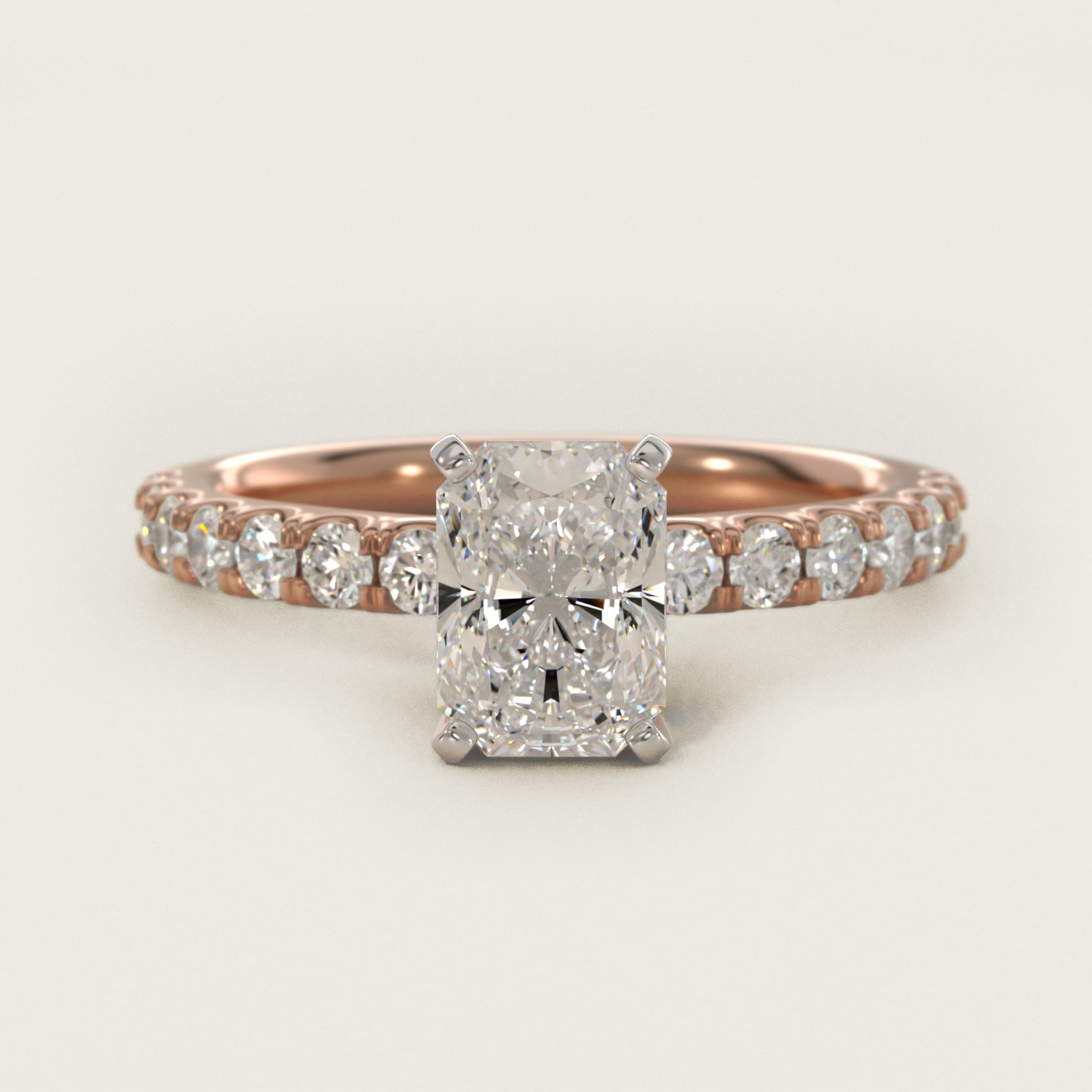Scalloped PavŽ Diamond Engagement Ring in 18k Rose Gold (3/8 ct. tw.) - Radiant Center
