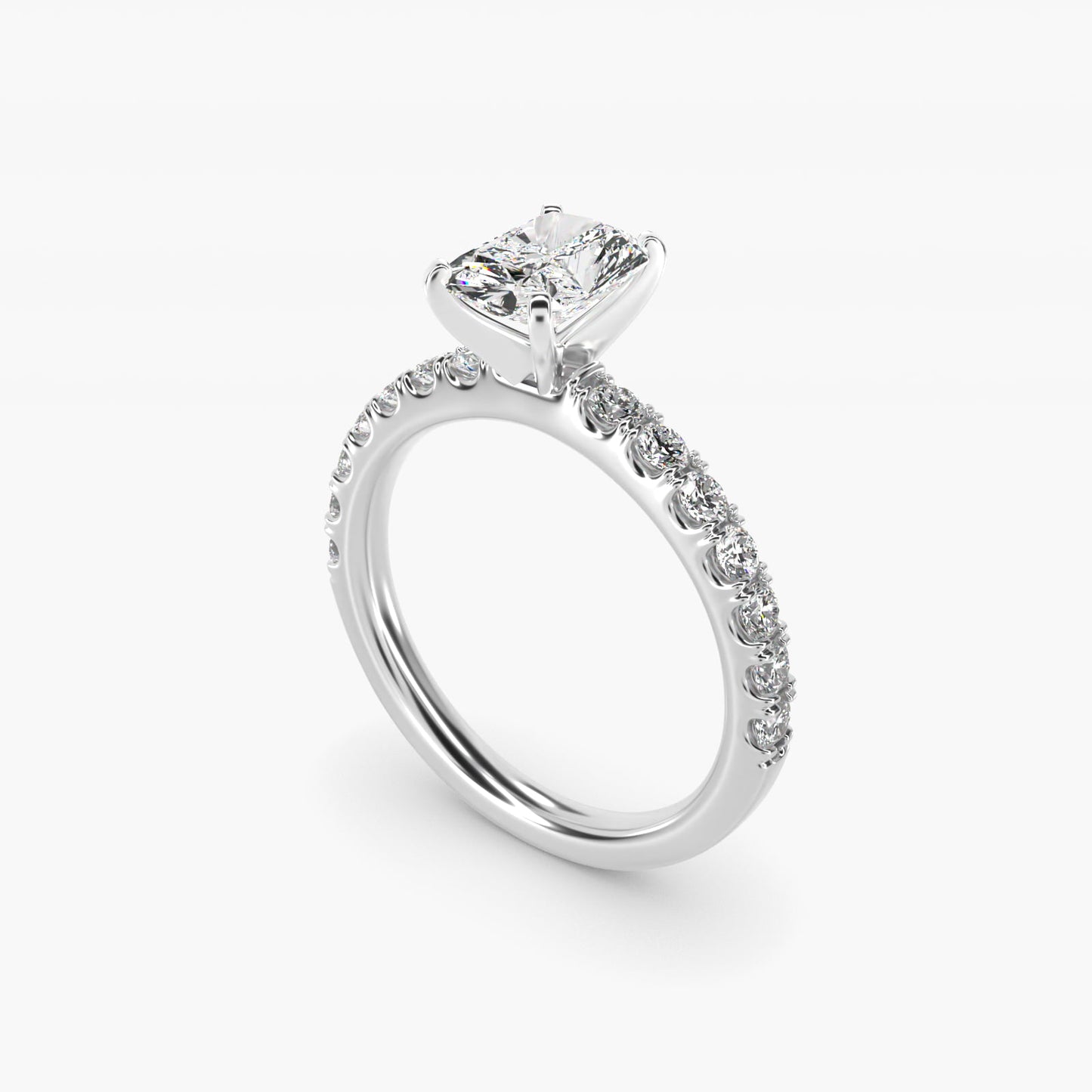 Scalloped PavŽ Diamond Engagement Ring in 14K White Gold (3/8 ct. tw.) - Radiant Center