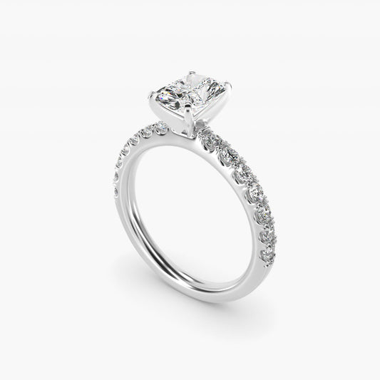 Scalloped PavŽ Diamond Engagement Ring in 14K White Gold (3/8 ct. tw.) - Radiant Center