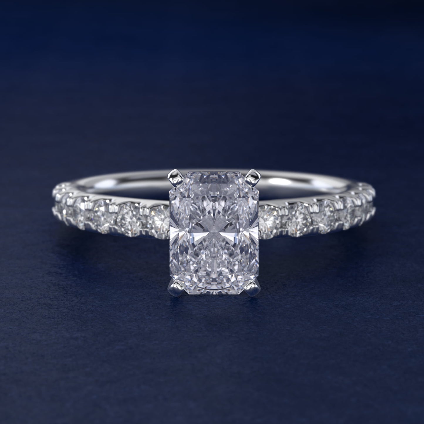 Scalloped PavŽ Diamond Engagement Ring in 14K White Gold (3/8 ct. tw.) - Radiant Center