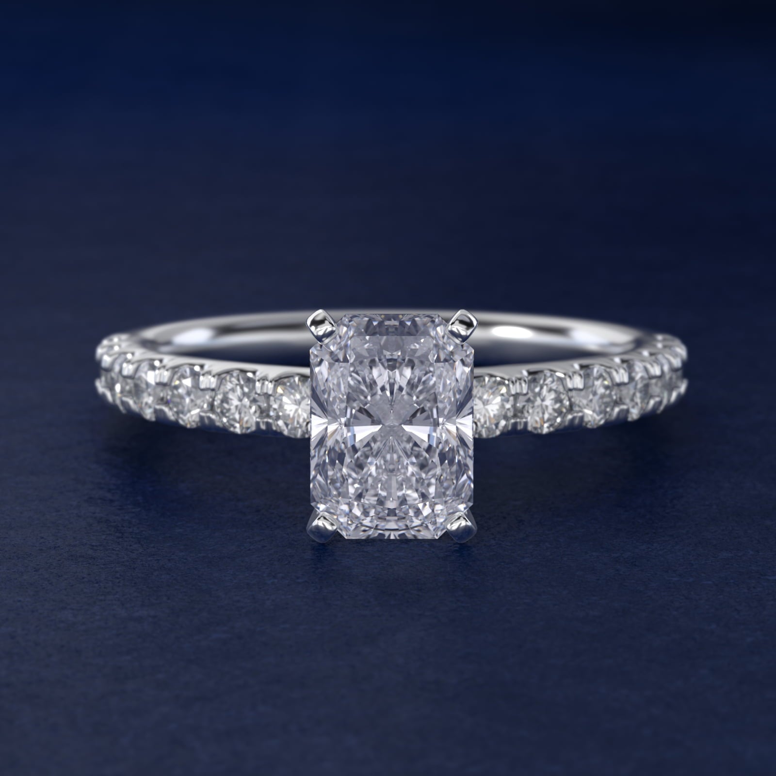 Scalloped PavŽ Diamond Engagement Ring in 14K White Gold (3/8 ct. tw.) - Radiant Center
