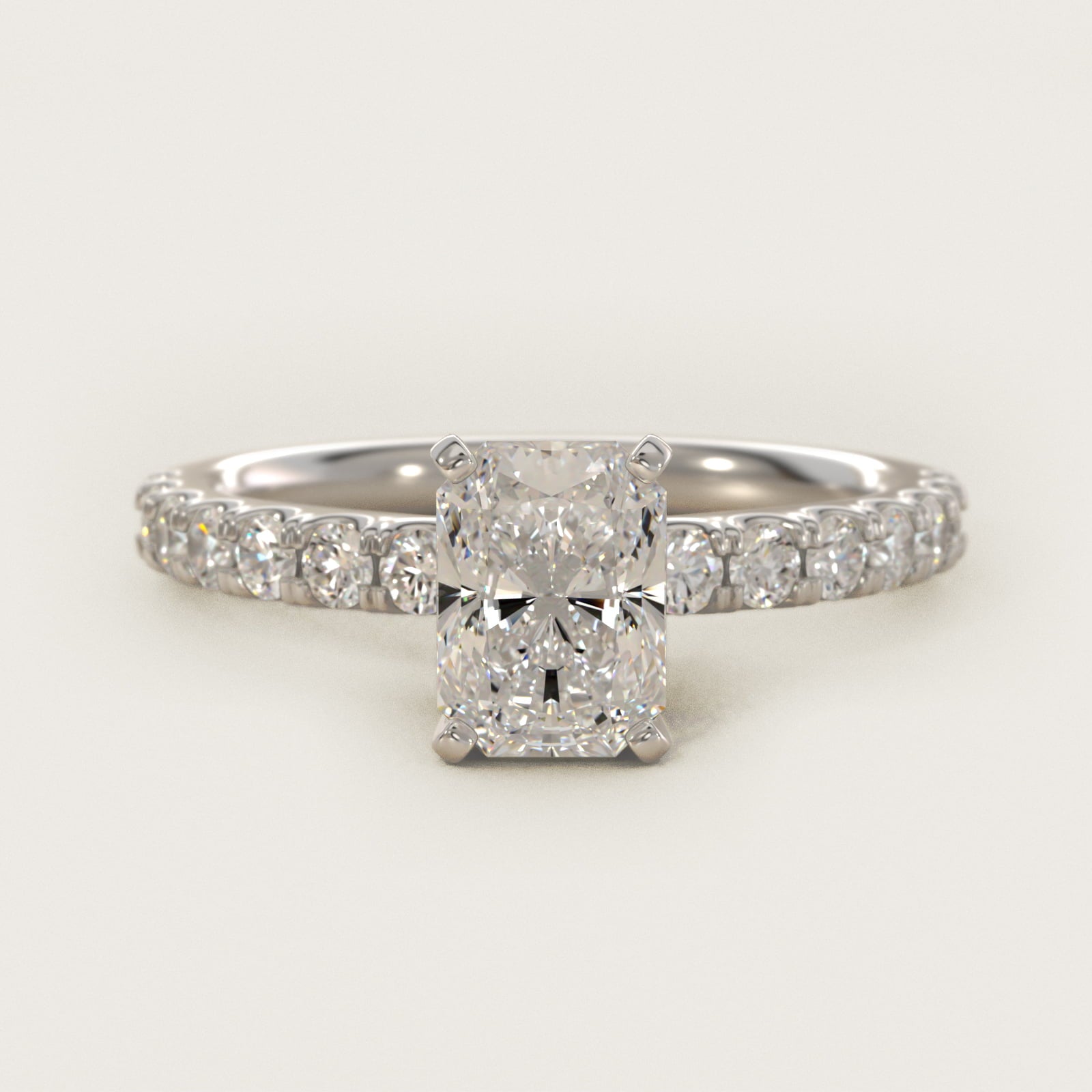 Scalloped PavŽ Diamond Engagement Ring in 14K White Gold (3/8 ct. tw.) - Radiant Center