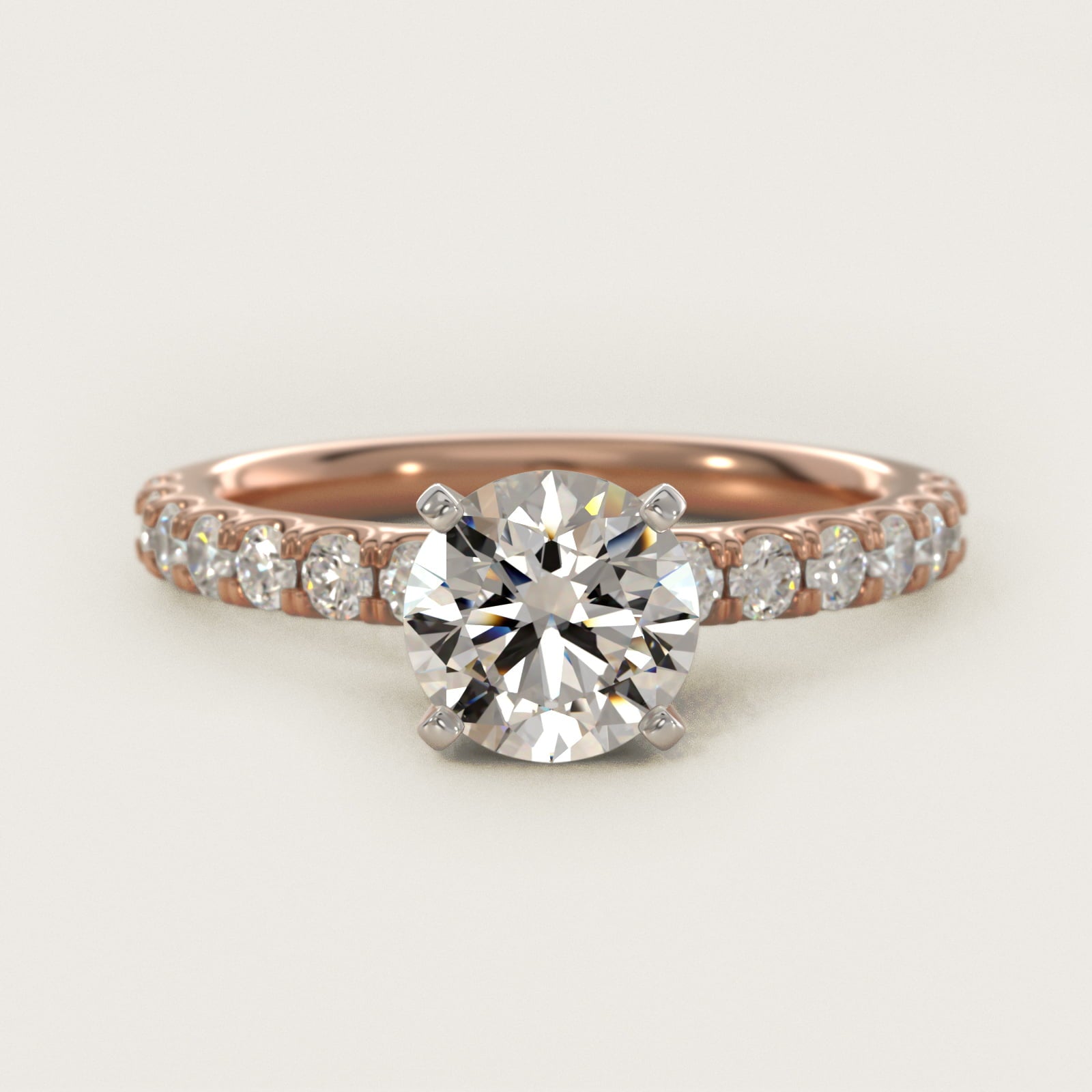 Scalloped PavŽ Diamond Engagement Ring in 14k Rose Gold (3/8 ct. tw.) - Round Center