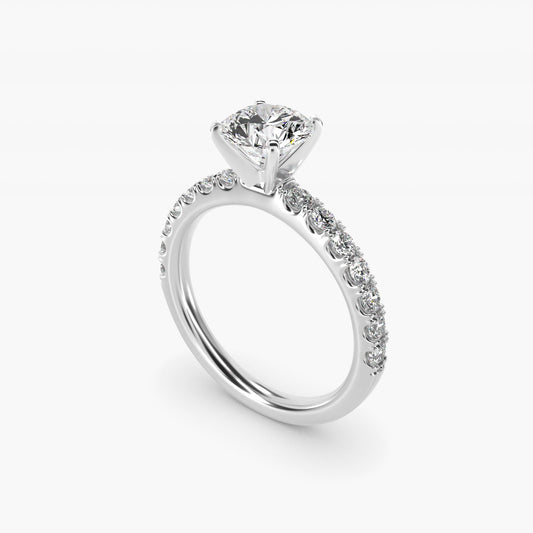Scalloped PavŽ Diamond Engagement Ring in 18k White Gold (3/8 ct. tw.) - Round Center