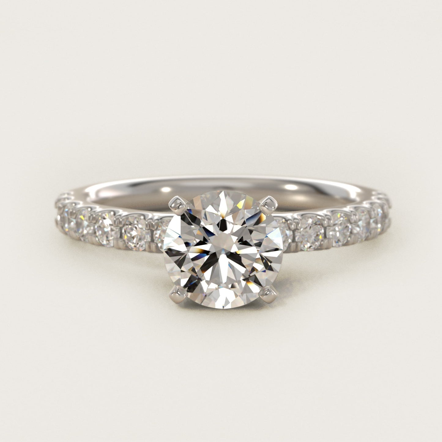 Scalloped PavŽ Diamond Engagement Ring in 18k White Gold (3/8 ct. tw.) - Round Center