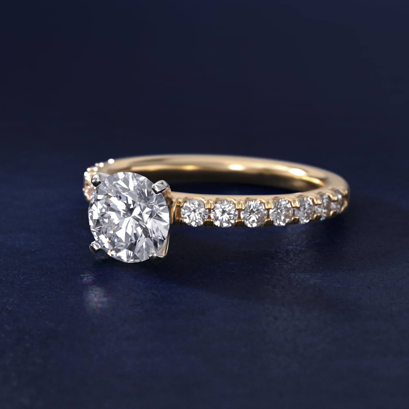 Scalloped PavŽ Diamond Engagement Ring in 18k Yellow Gold (3/8 ct. tw.) - Round Center