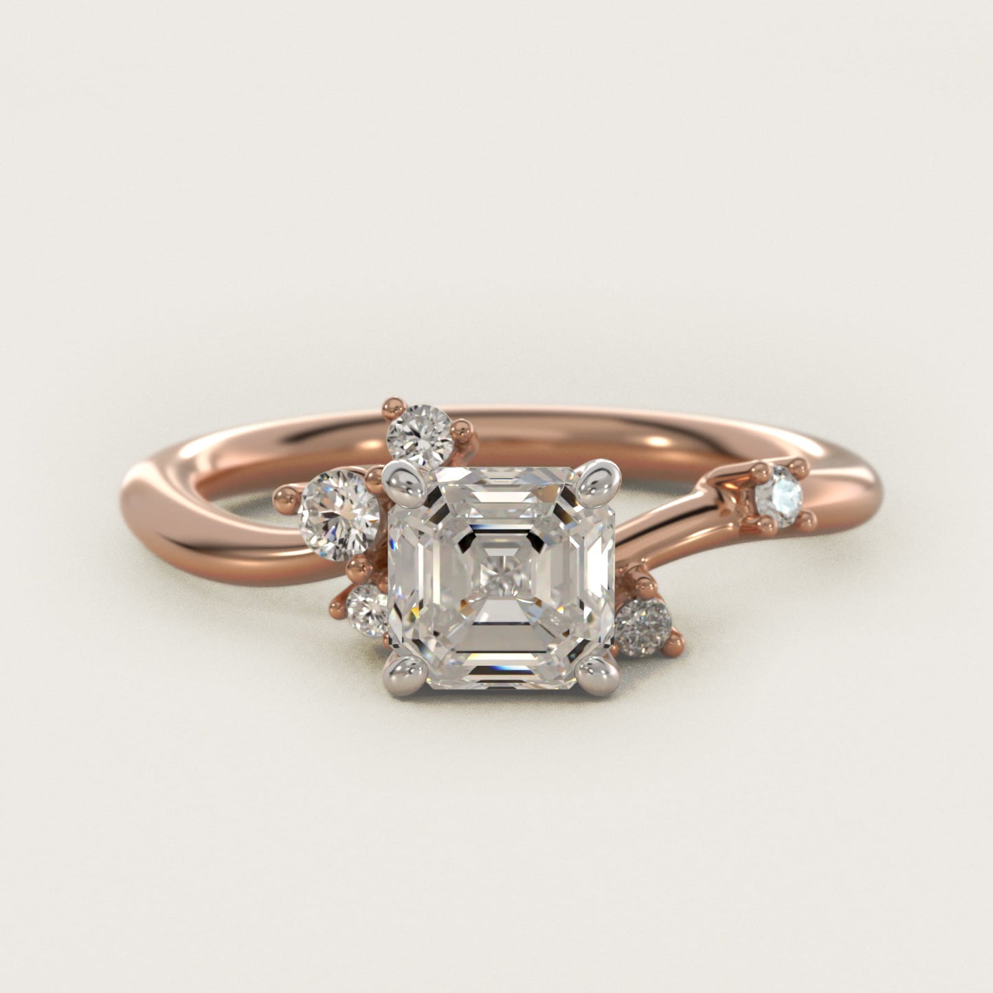 Scattered Blooms Undulated Side Stone Diamond Engagement Ring In 18k Rose Gold By James Allen - Asscher Center