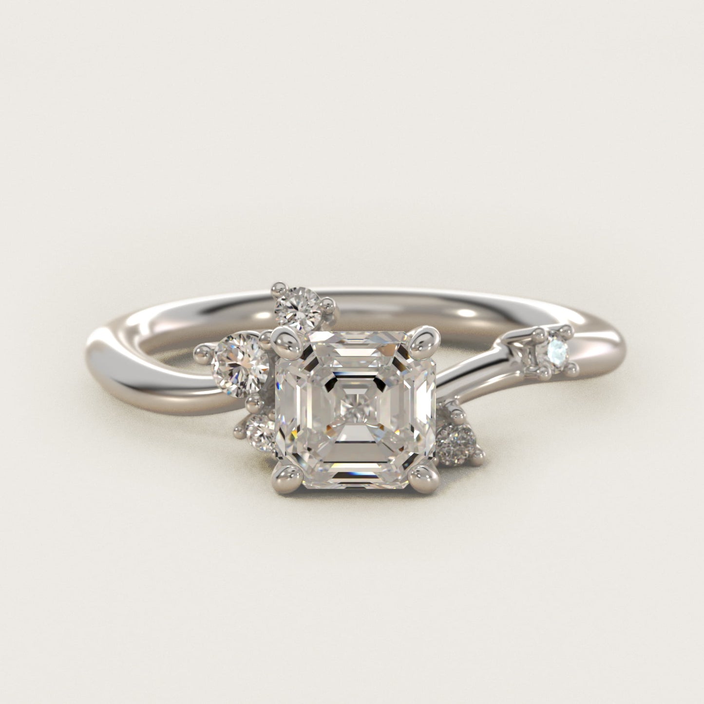 Scattered Blooms Undulated Side Stone Diamond Engagement Ring In 18k White Gold By James Allen - Asscher Center