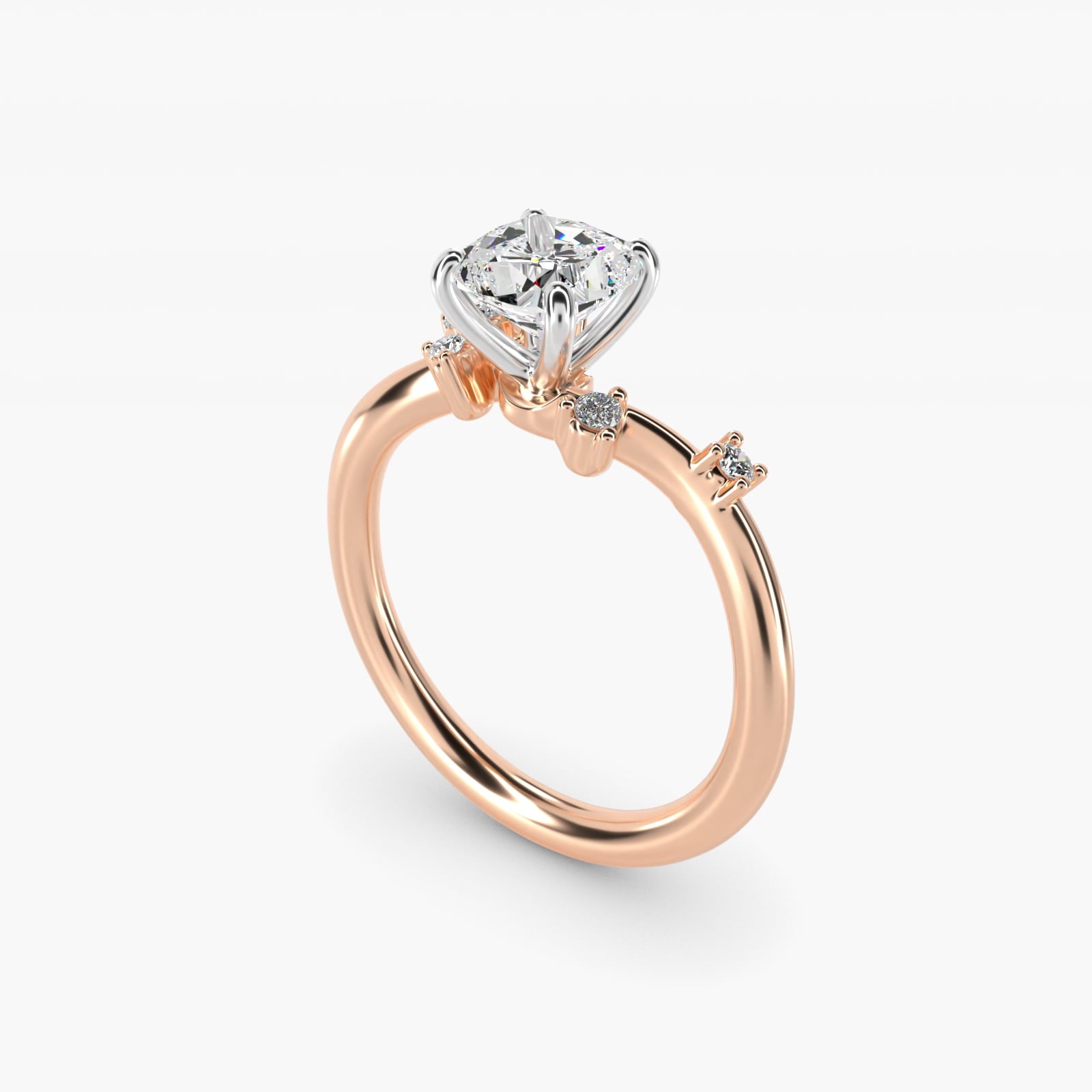 Scattered Blooms Undulated Side Stone Diamond Engagement Ring In 14K Rose Gold By James Allen - Cushion Center