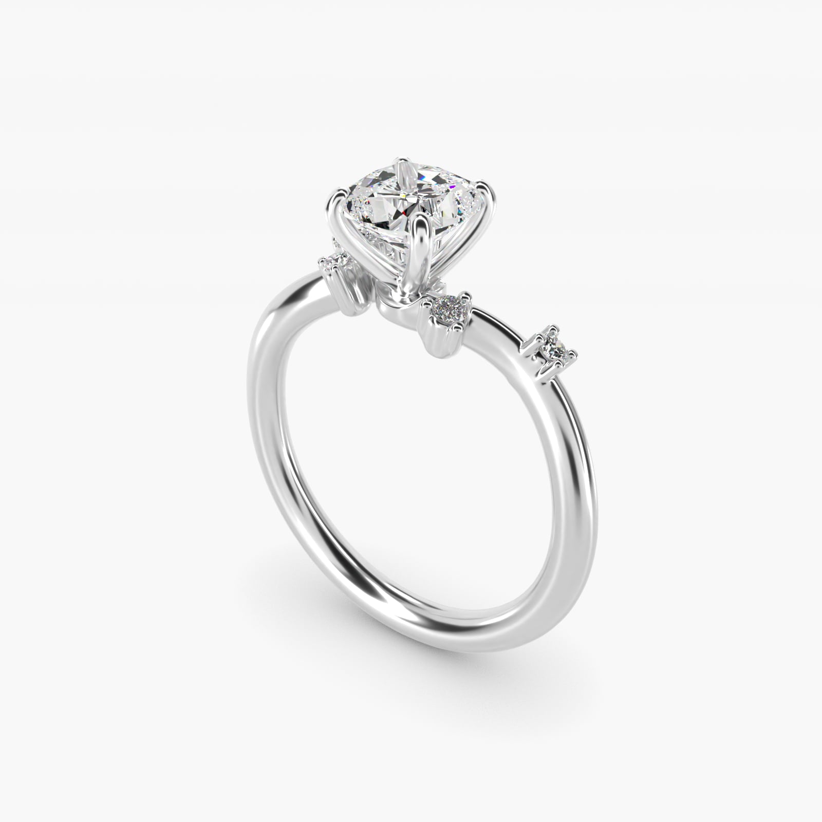Scattered Blooms Undulated Side Stone Diamond Engagement Ring In 18k White Gold By James Allen - Cushion Center