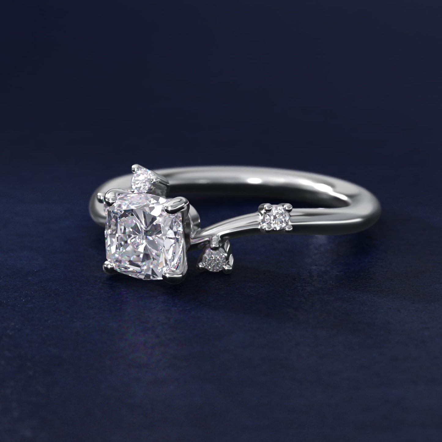Scattered Blooms Undulated Side Stone Diamond Engagement Ring In 14K White Gold By James Allen - Cushion Center