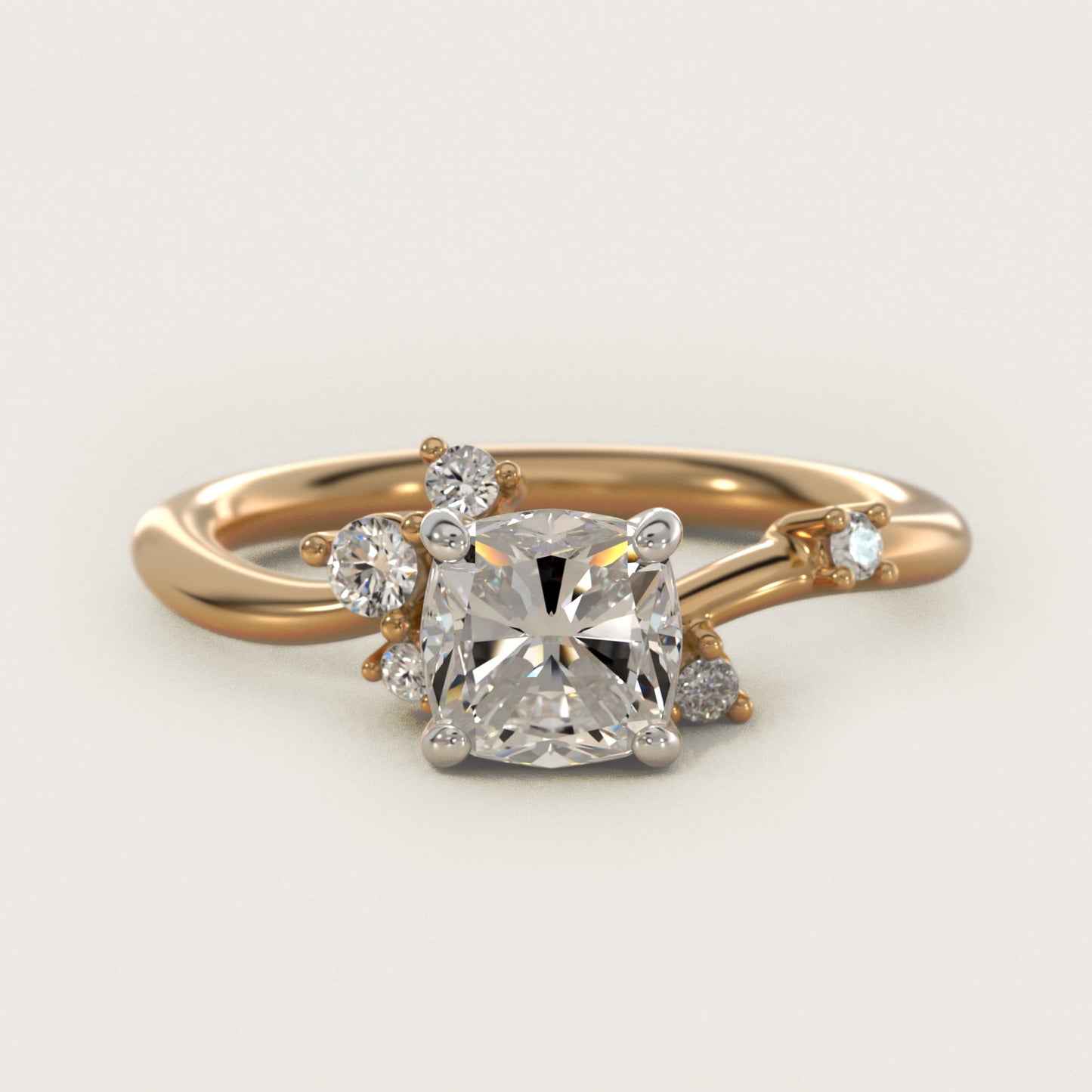 Scattered Blooms Undulated Side Stone Diamond Engagement Ring In 14K Yellow Gold By James Allen - Cushion Center