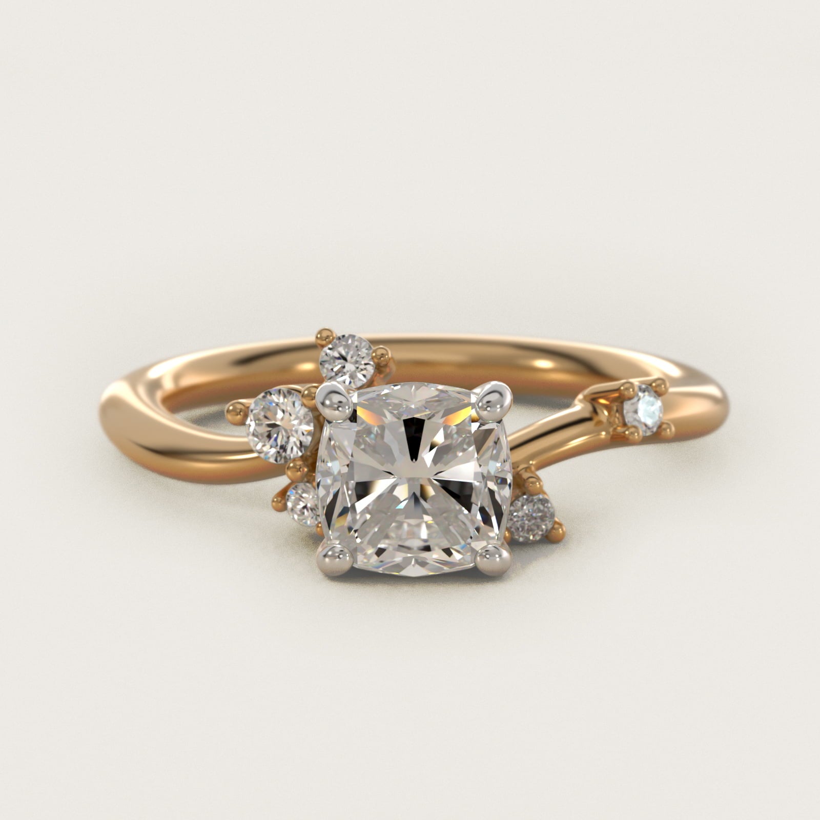 Scattered Blooms Undulated Side Stone Diamond Engagement Ring In 18k Yellow Gold By James Allen - Cushion Center