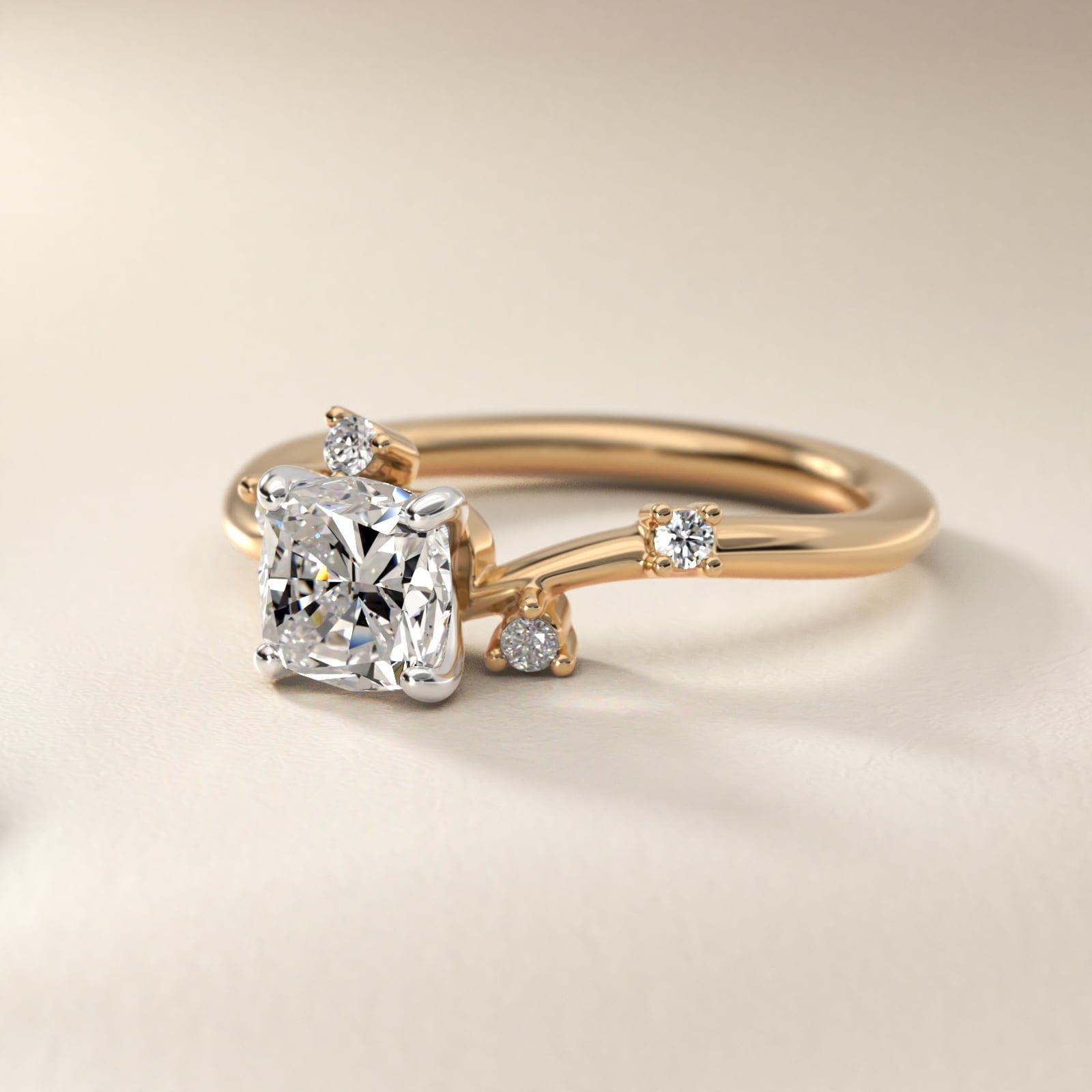 Scattered Blooms Undulated Side Stone Diamond Engagement Ring In 18k Yellow Gold By James Allen - Cushion Center