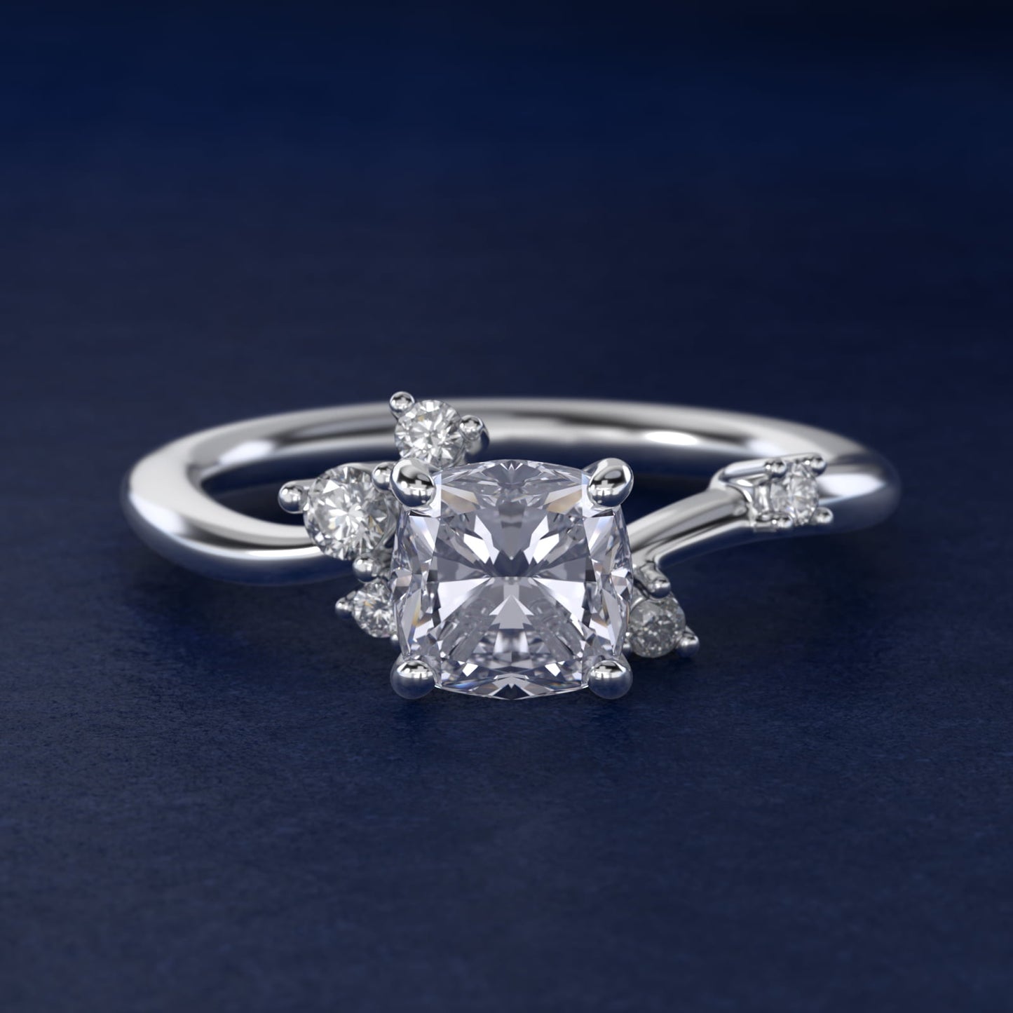 Scattered Blooms Undulated Side Stone Diamond Engagement Ring In Platinum By James Allen - Cushion Center