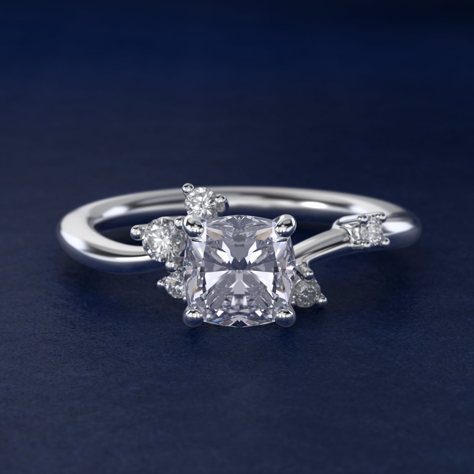 Scattered Blooms Undulated Side Stone Diamond Engagement Ring In Platinum By James Allen - Cushion Center