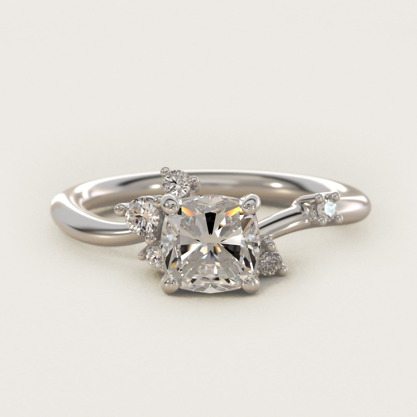 Scattered Blooms Undulated Side Stone Diamond Engagement Ring In Platinum By James Allen - Cushion Center