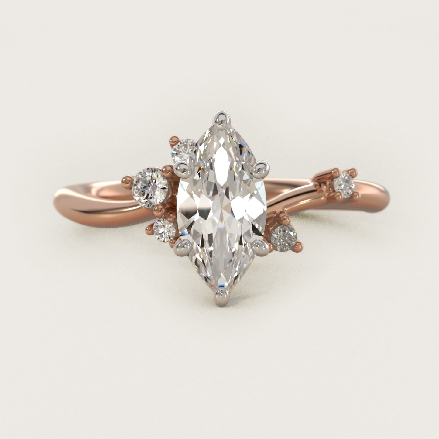 Scattered Blooms Undulated Side Stone Diamond Engagement Ring In 18k Rose Gold By James Allen - Marquise Center