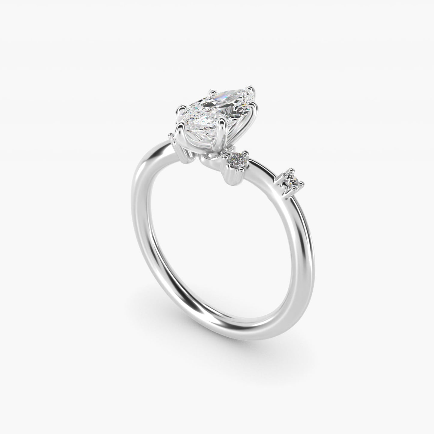 Scattered Blooms Undulated Side Stone Diamond Engagement Ring In 18k White Gold By James Allen - Marquise Center