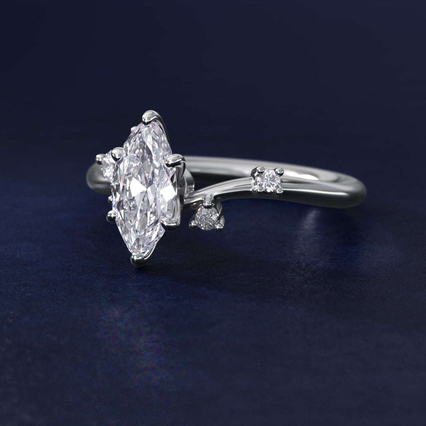 Scattered Blooms Undulated Side Stone Diamond Engagement Ring In 18k White Gold By James Allen - Marquise Center
