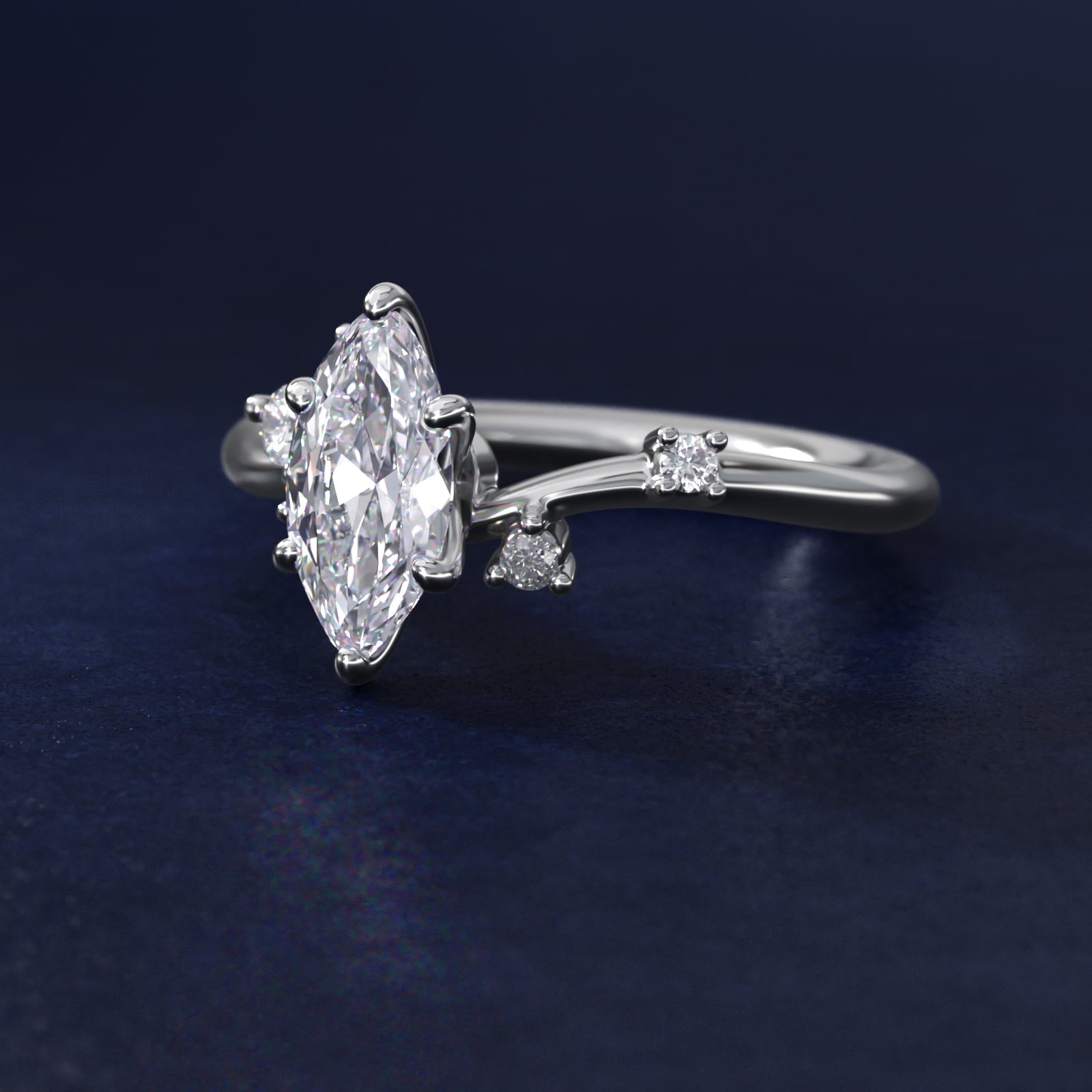 Scattered Blooms Undulated Side Stone Diamond Engagement Ring In 18k White Gold By James Allen - Marquise Center