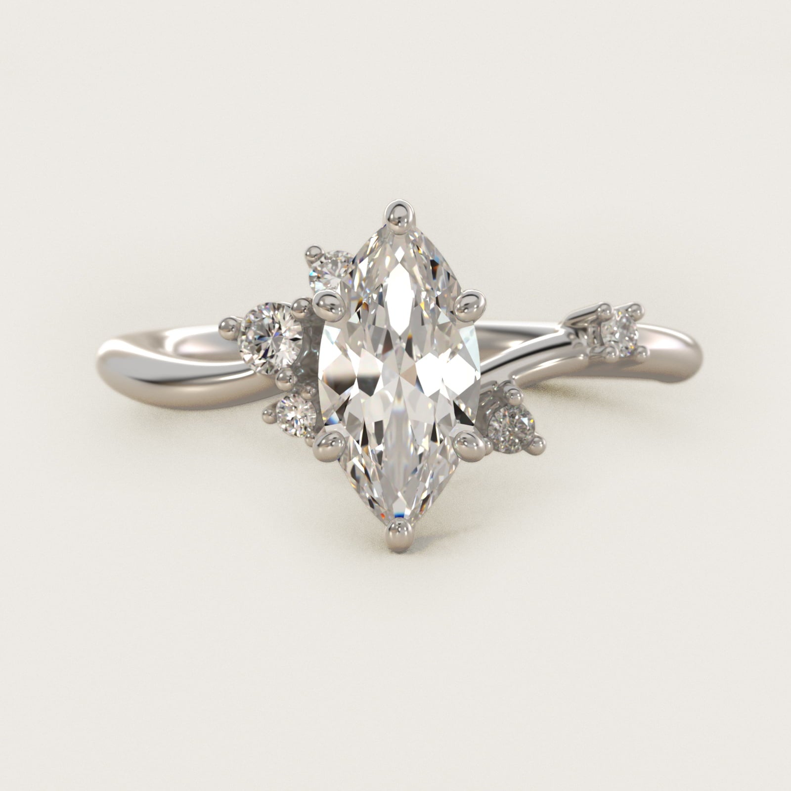 Scattered Blooms Undulated Side Stone Diamond Engagement Ring In 14K White Gold By James Allen - Marquise Center
