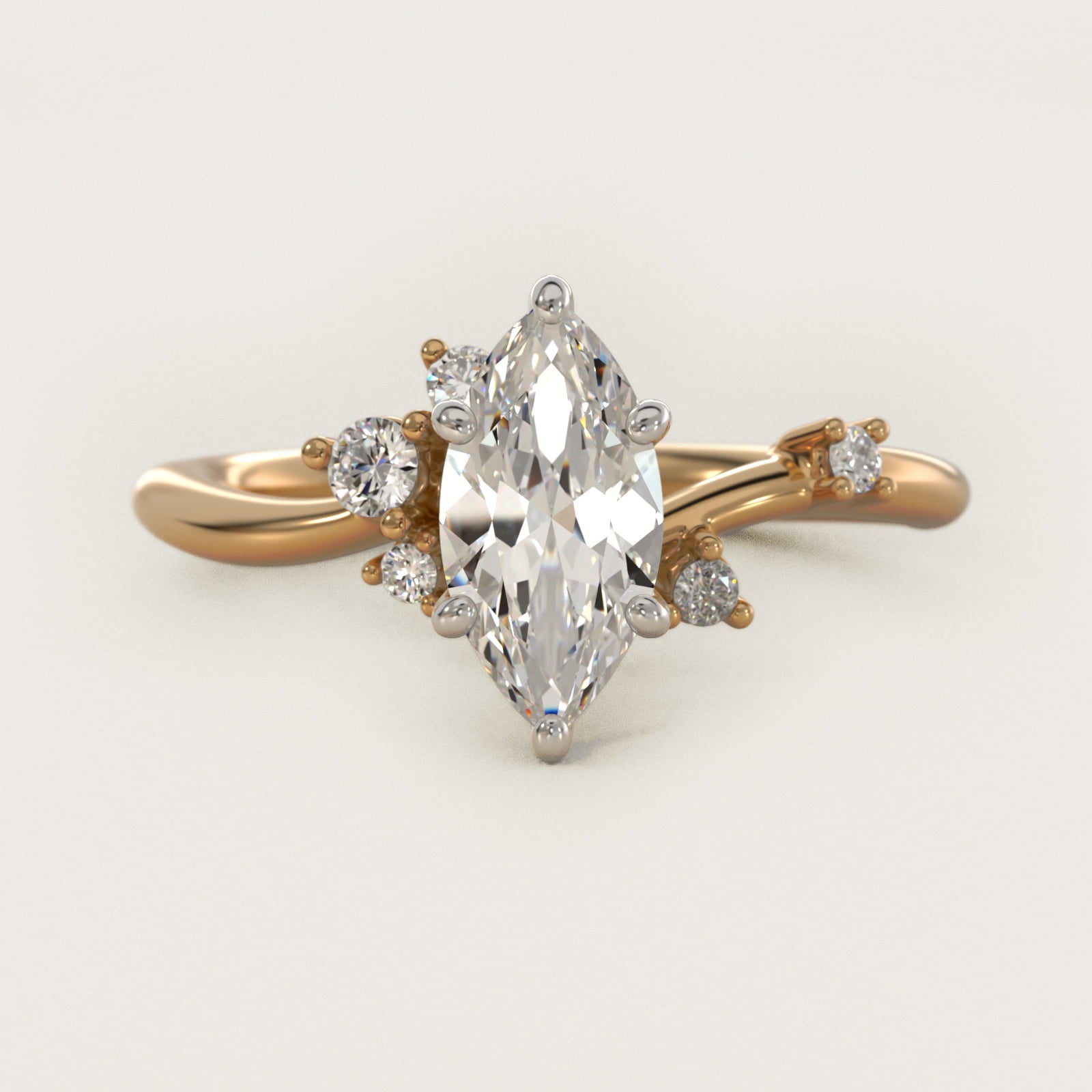 Scattered Blooms Undulated Side Stone Diamond Engagement Ring In 18k Yellow Gold By James Allen - Marquise Center