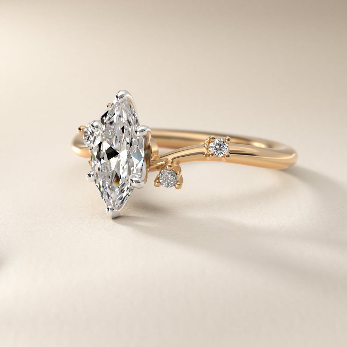 Scattered Blooms Undulated Side Stone Diamond Engagement Ring In 18k Yellow Gold By James Allen - Marquise Center