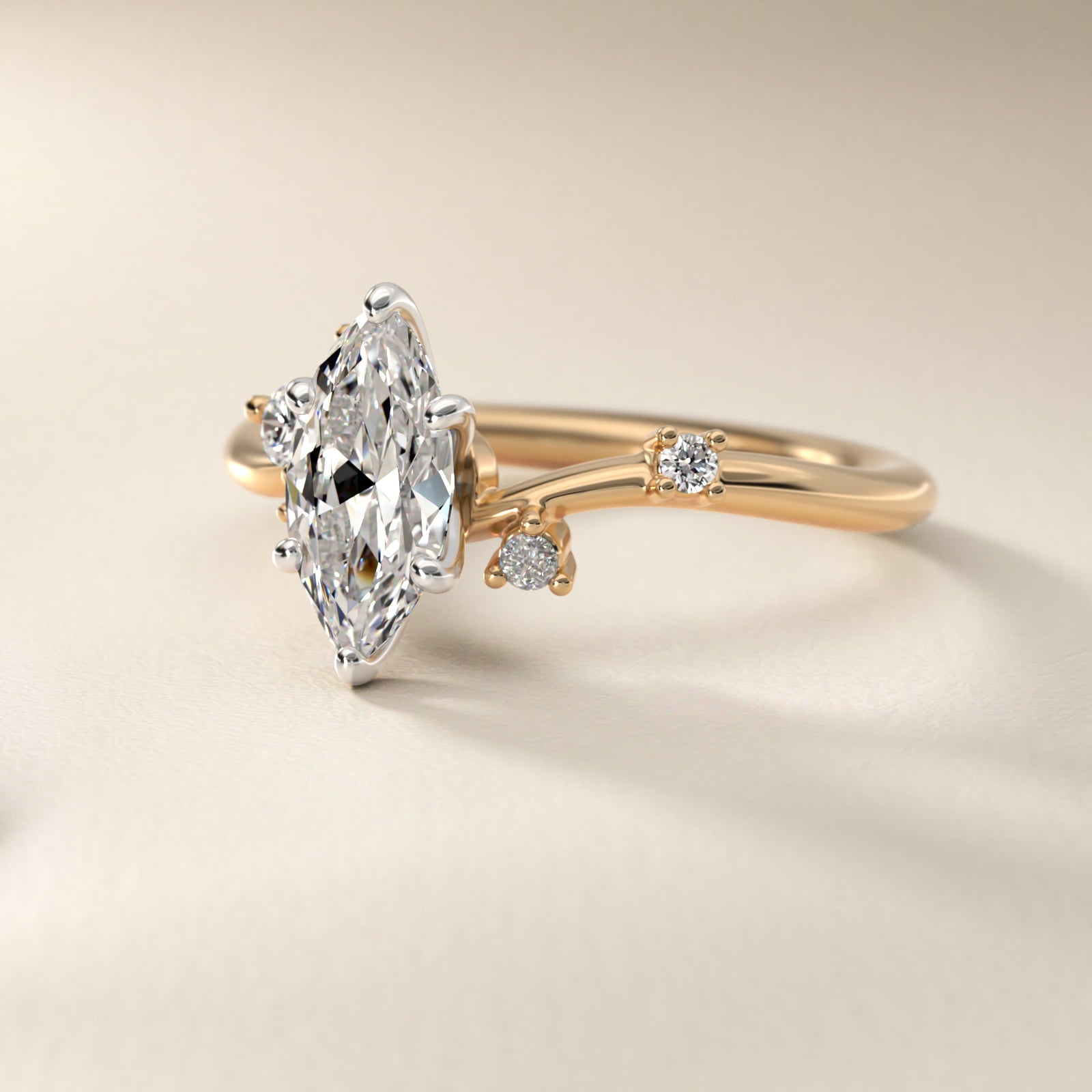 Scattered Blooms Undulated Side Stone Diamond Engagement Ring In 18k Yellow Gold By James Allen - Marquise Center
